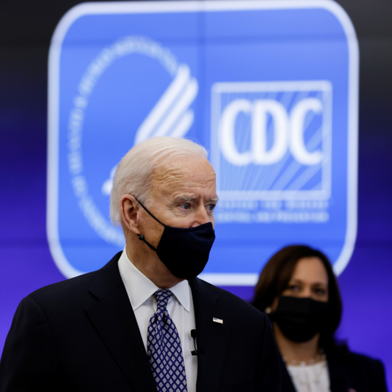 U.S. President Joe Biden and Vice President Kamala Harris receive an update on the COVID-19 pandemic at the CDC, in Atlanta, Georgia, on March 19, 2021.  