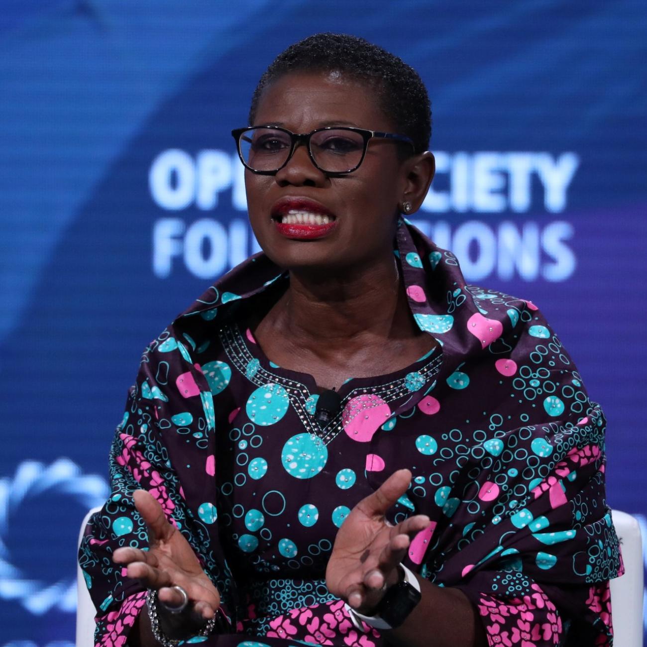 Yvonne Aki-Sawyerr, Mayor of the Freetown, Sierra Leone, speaks at the Concordia Summit in Manhattan