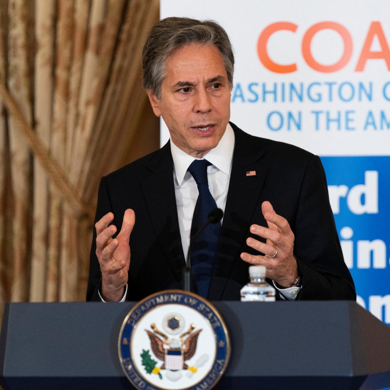 U.S. Secretary of State Antony Blinken speaks at the 52nd annual Conference on the Americas luncheon at the State Department in Washington, U.S., May 3, 2022