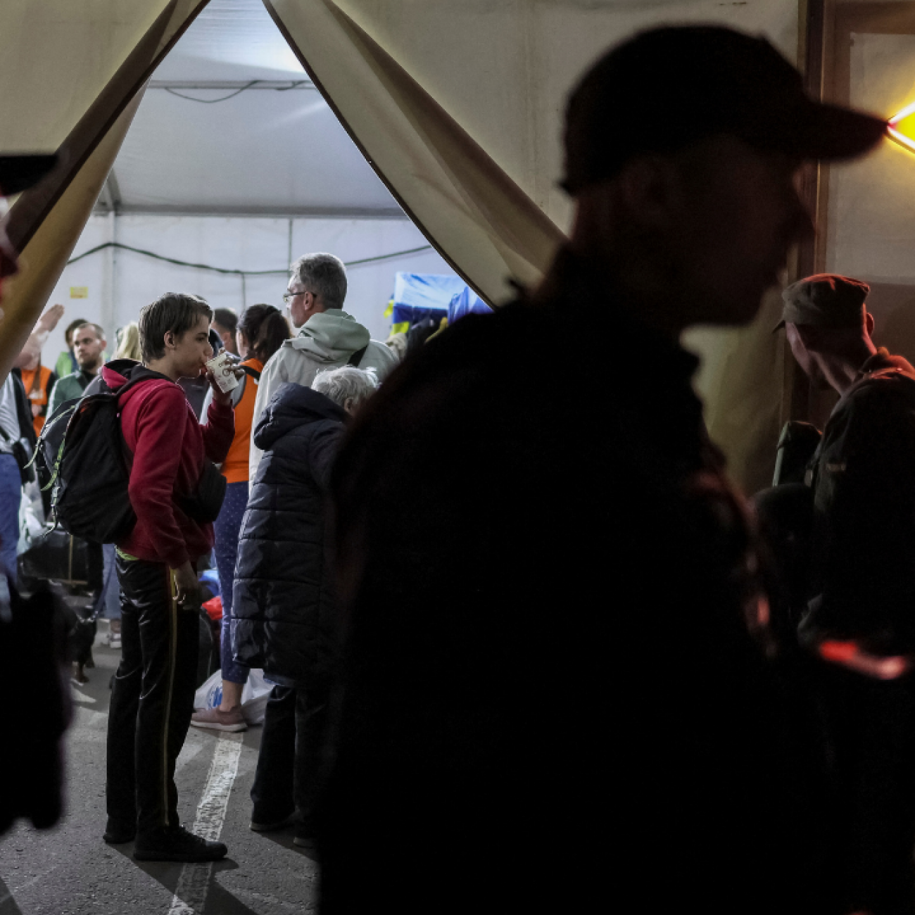 Refugees from the Azovstal steel plant in Mariupol arrive at a registration and humanitarian aid center for internally displaced people amid Russia's ongoing war in Ukraine, in Zaporizhzhia, Ukraine, on May 8, 2022. 