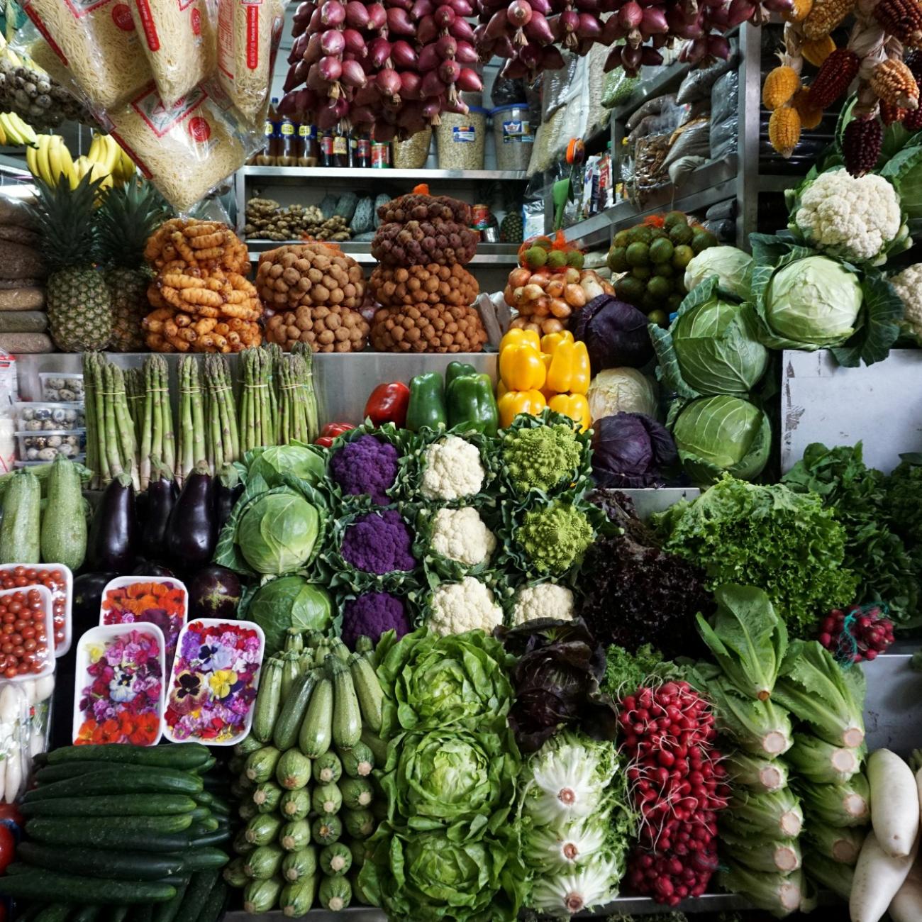 Vegetables are displayed for sale at a stand at Surquillo market in Lima, Peru, July 25, 2018. 