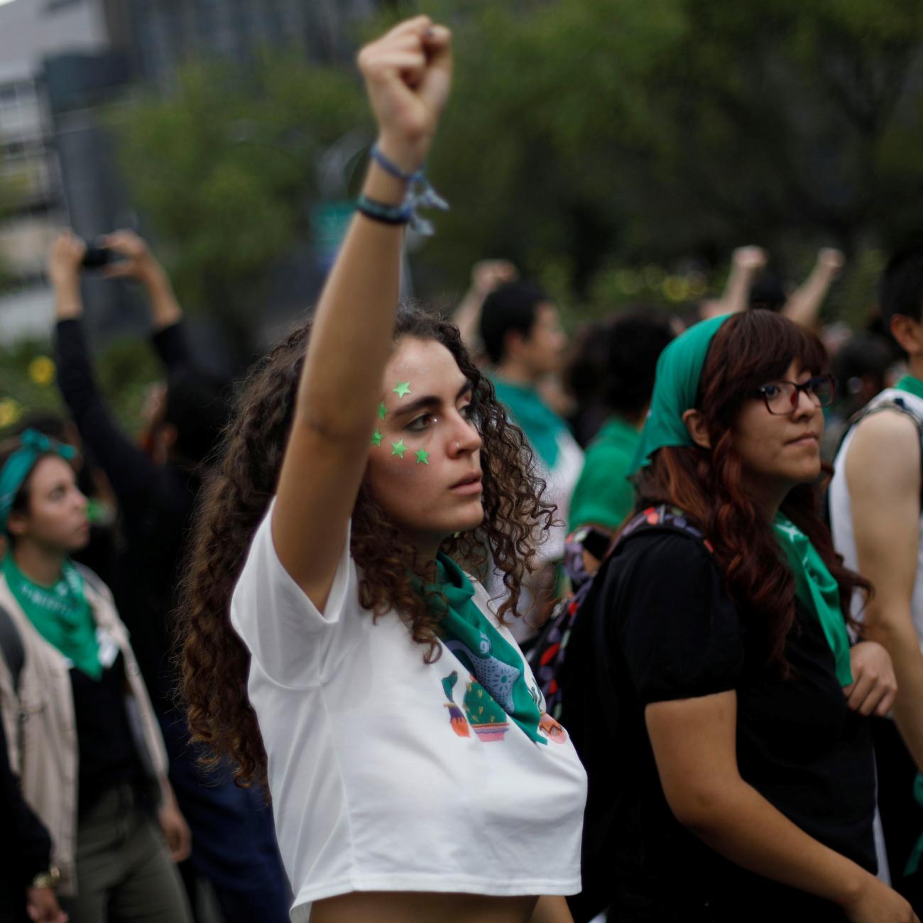 An abortion rights activist gestures during a demonstration in Mexico City. 
