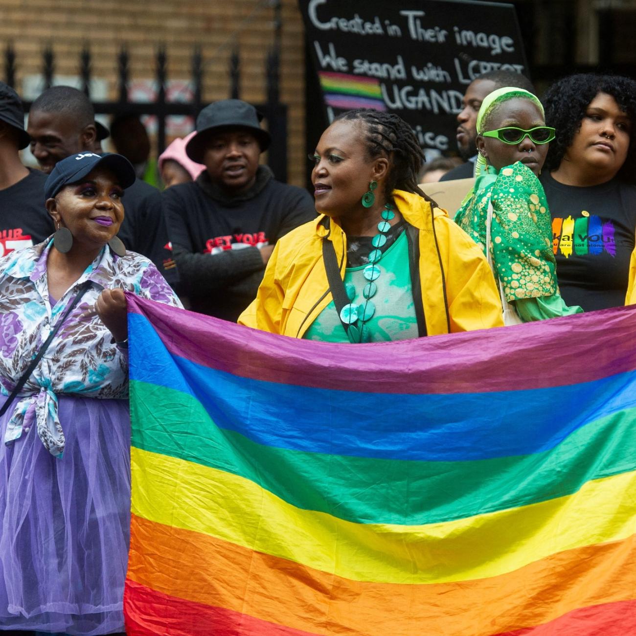 people demonstrate against Uganda's proposed antigay legislation