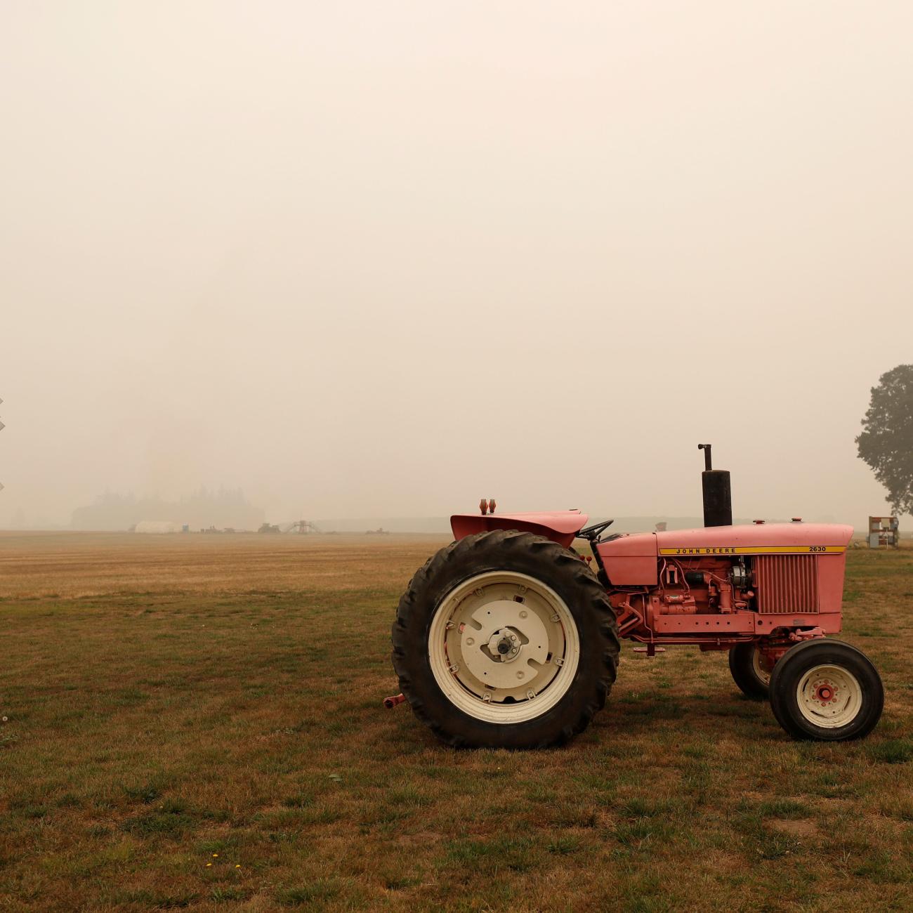 A pink tractor sits at Iverson Family Farms near Monitor, Oregon, U.S., September 17, 2020.