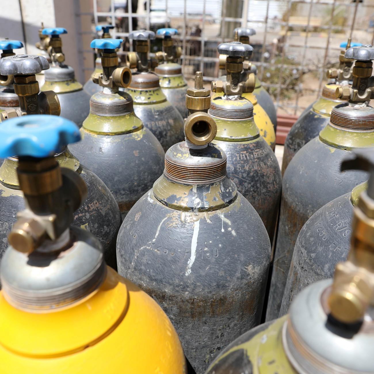 Oxygen cylinders are pictured at an out-of-order oxygen plant of a hospital allocated for the coronavirus patients in preparation for any possible spread of the coronavirus disease in Sanaa, Yemen, April 8, 2020.