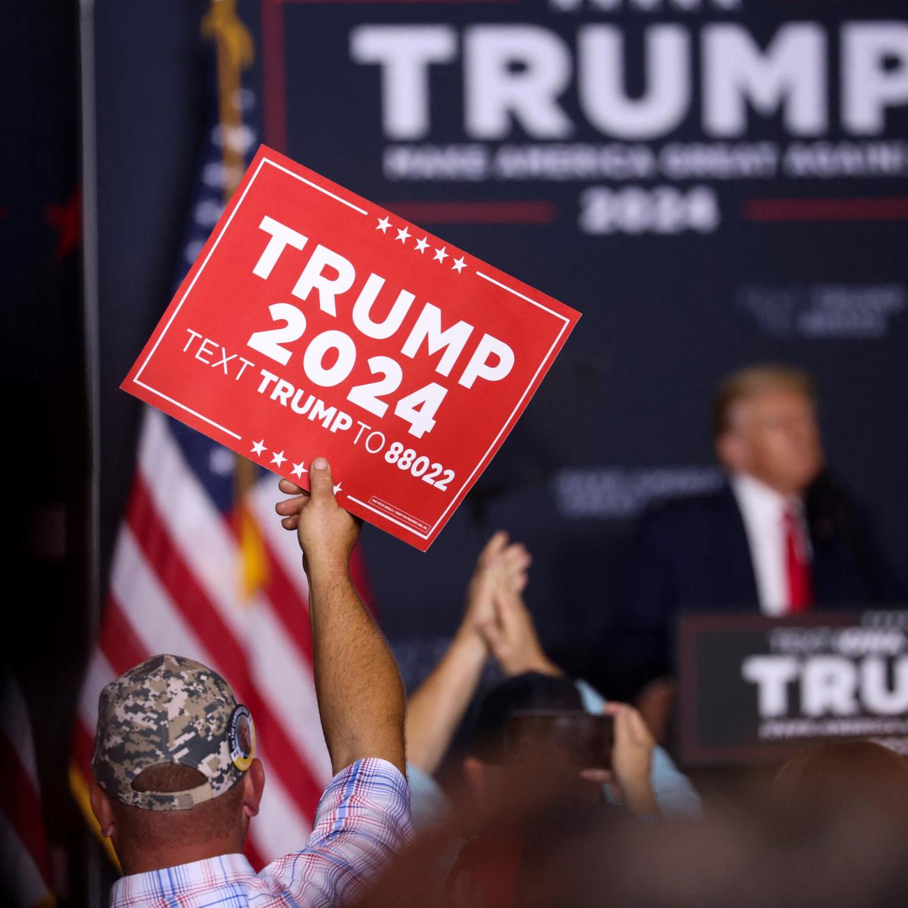 Former U.S. President and Republican presidential candidate Donald Trump speaks during a 2024 presidential campaign rally in Dubuque, Iowa, U.S. September 20, 2023.