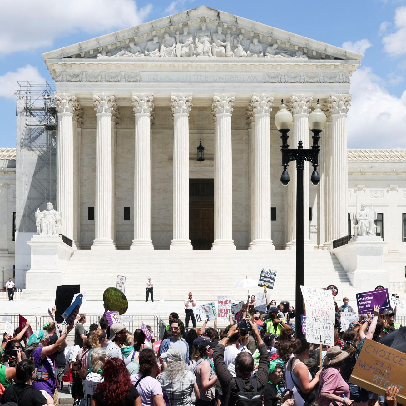 Abortion rights demonstrators rally to mark the first anniversary of the U.S. Supreme Court ruling in the Dobbs v Women's Health Organization case.
