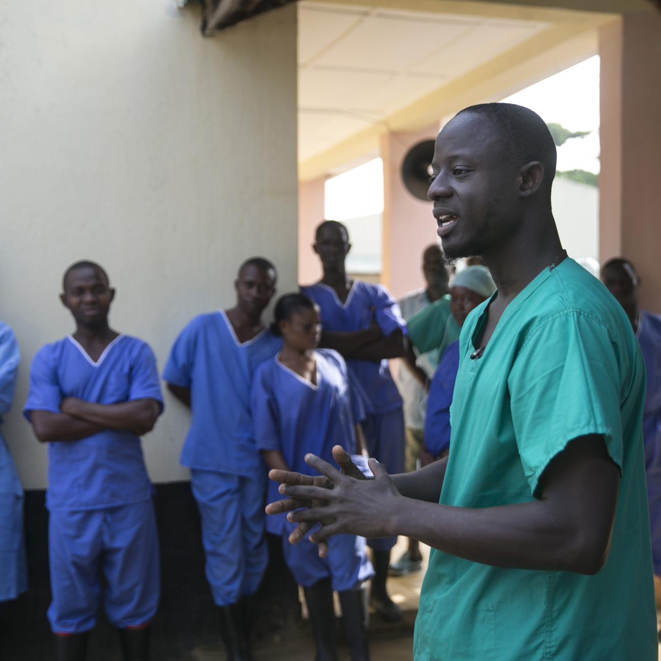 Doctor Sekou Kanneh speaks during an interview.