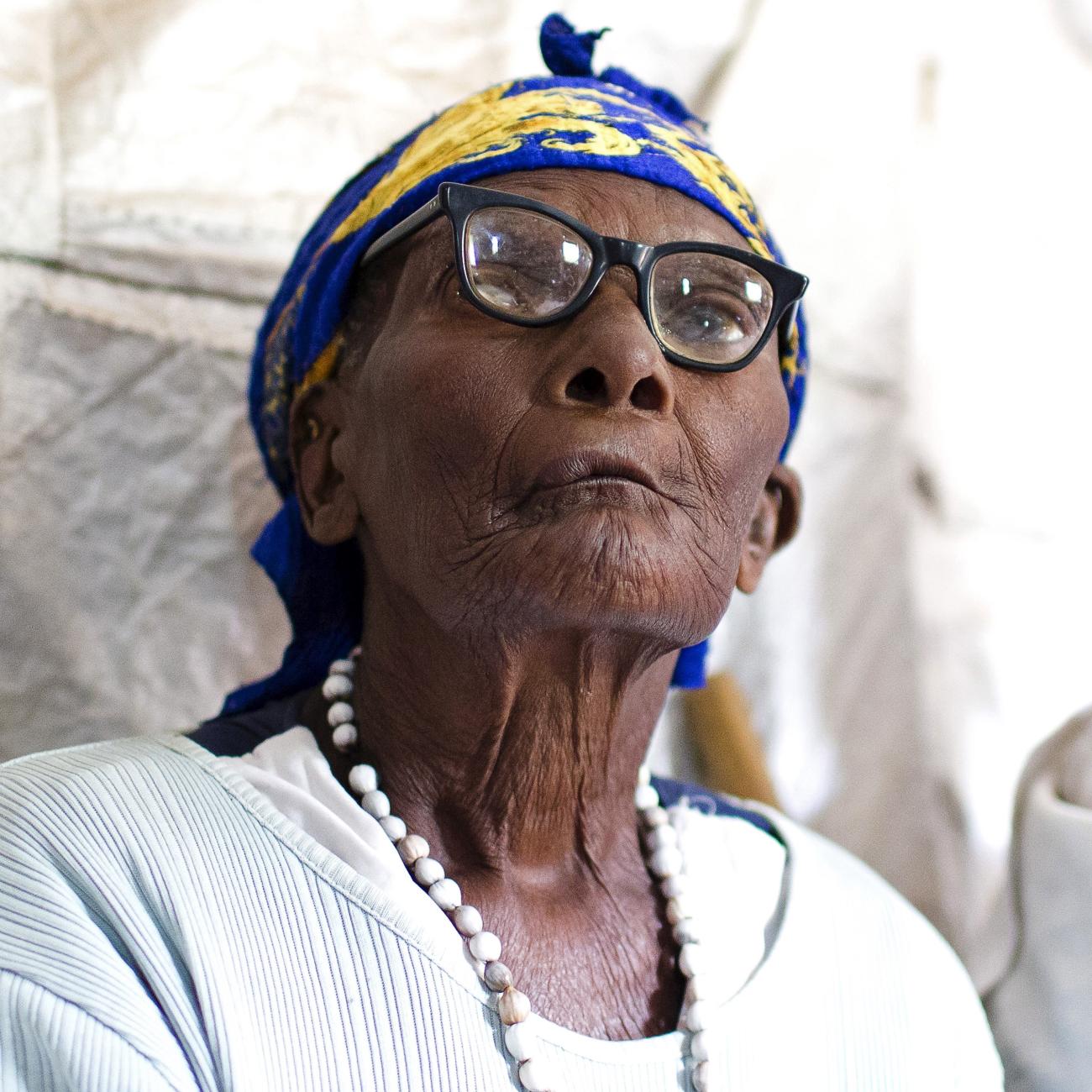 An elderly woman attends a class run by the Ujamaa self-defense program, in Nairobi, Kenya, on April 23, 2015.   