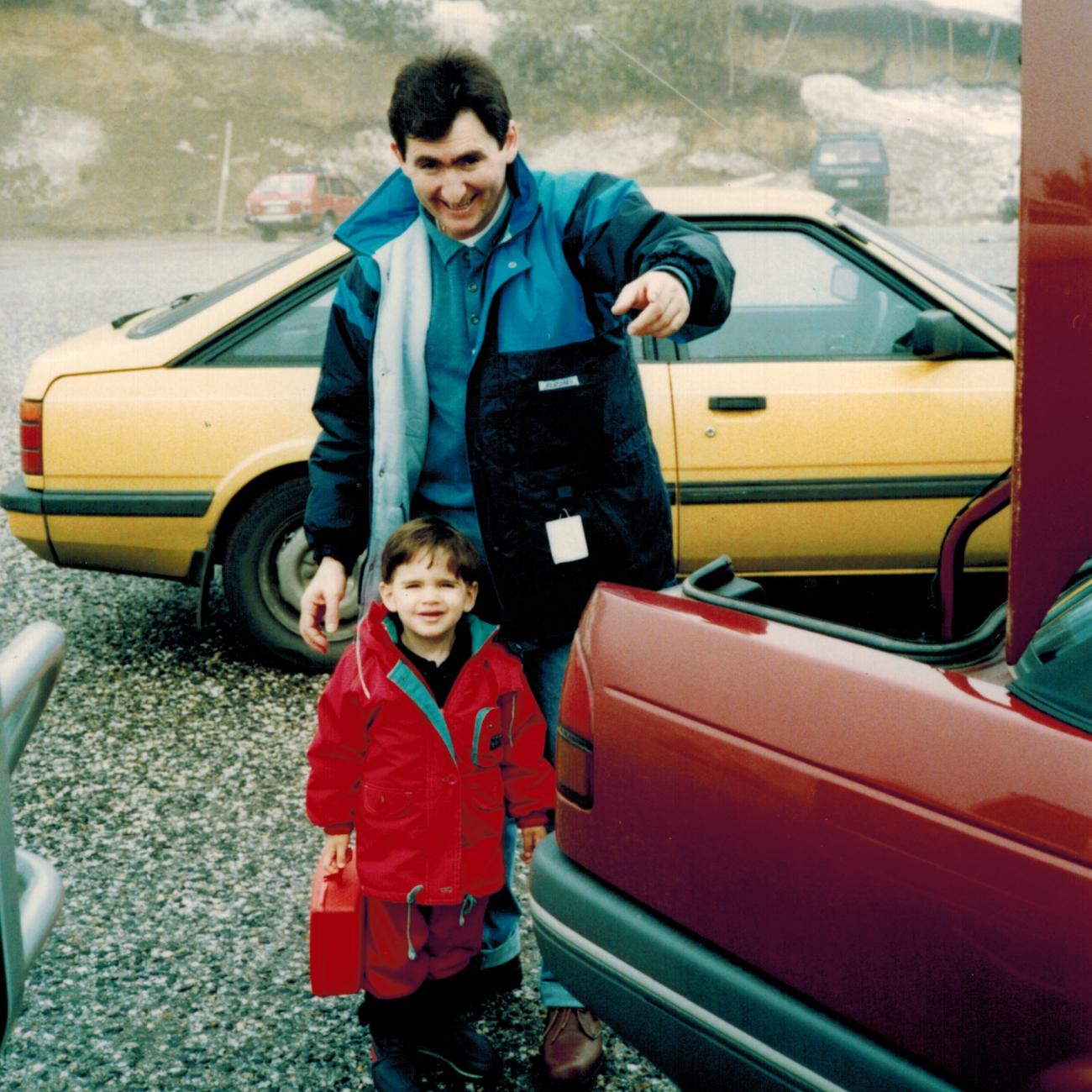 Damian Santomauro with his father on a countryside family trip in Victoria, Australia, circa 1992.