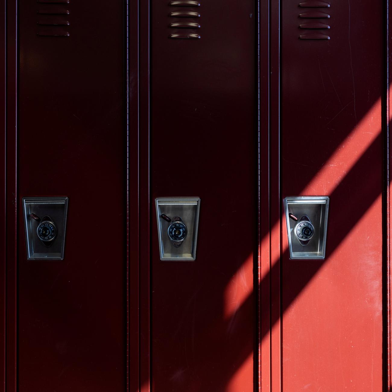 Lockers are seen at Parkland High School, in Allentown, Pennsylvania, on April 13, 2021. 
