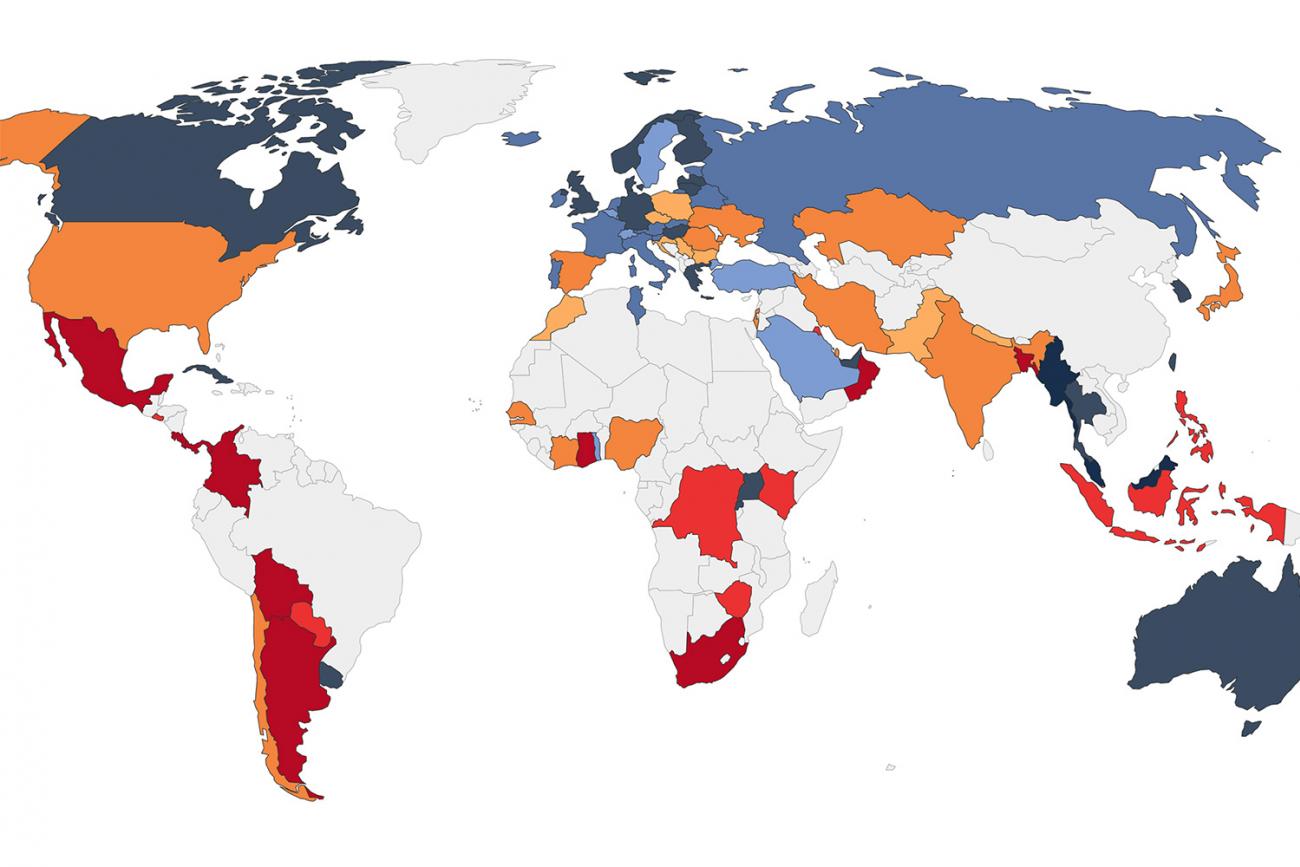 Share of COVID-19 tests that are positive globally. The image is a graph. CC-BY/Our World in Data