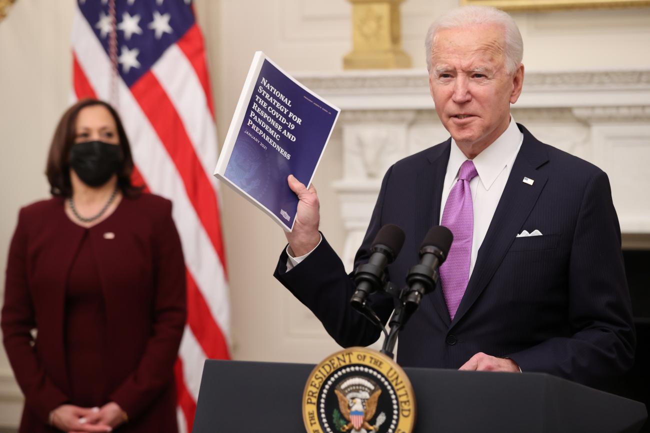 President Joe Biden speaks about his administration's plans to fight the coronavirus disease pandemic during a COVID-19 response event in Washington, DC on January 21, 2021.