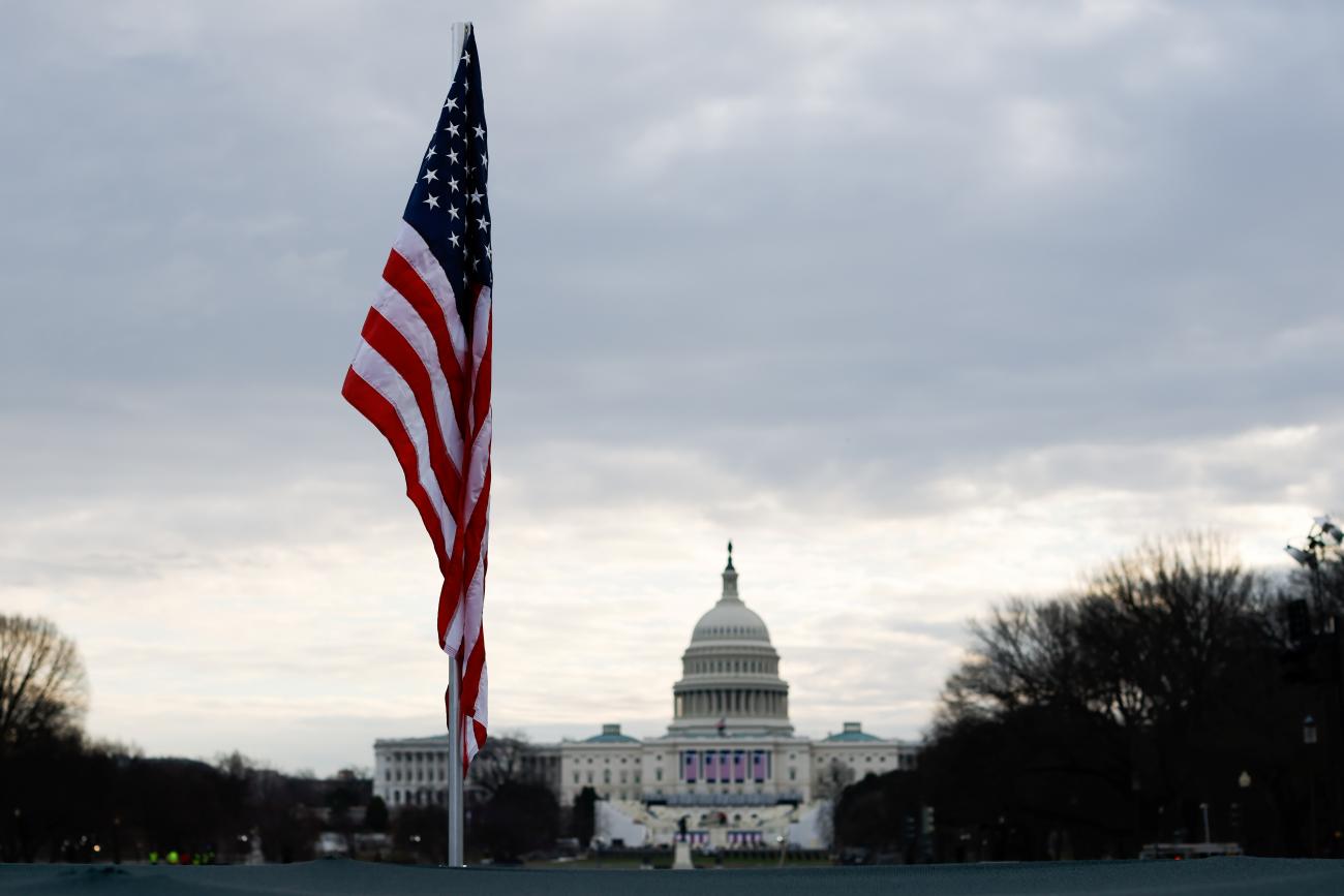 A U.S. flag is displayed at the National Mall, as part of a memorial paying tribute to the U.S. citizens who have died from the coronavirus disease in Washington, DC on January 18, 2021.