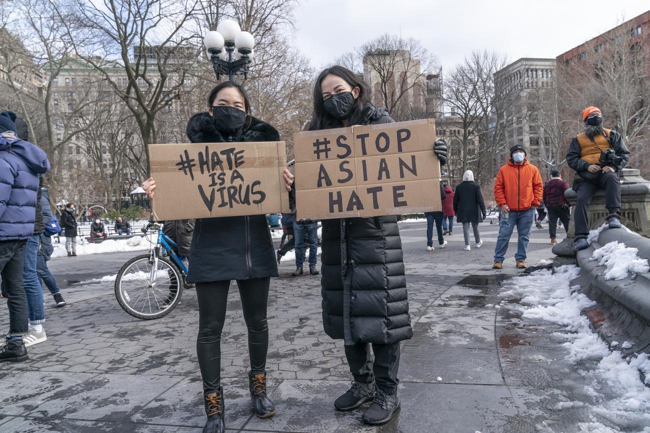 More than 200 people gathered on Washington Square Park to rally in support Asian community, against hate crime and white nationalism. 