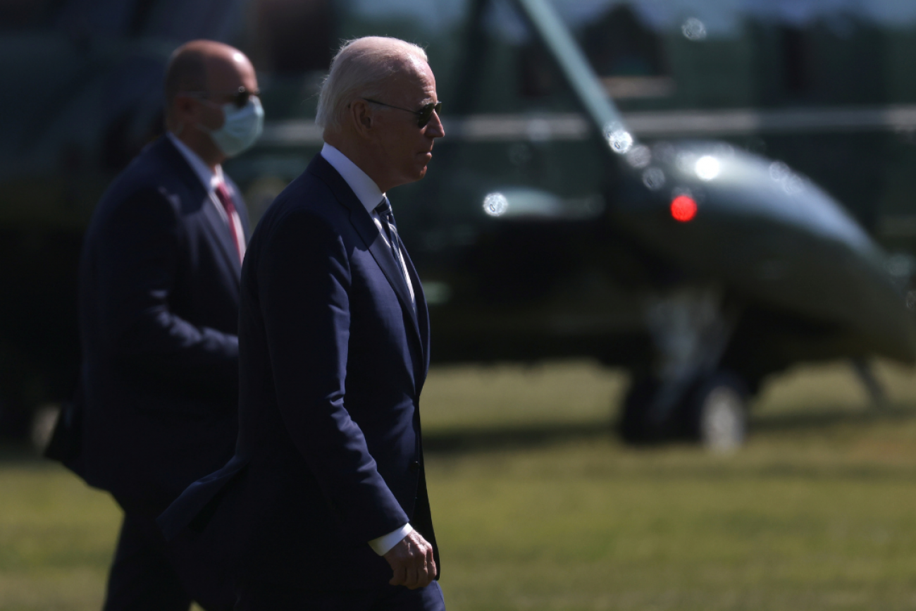U.S. President Joe Biden arrives at the White House on Marine One helicopter after a day trip to the U.S. Coast Guard Academy. Washington, DC, May 19, 2021.