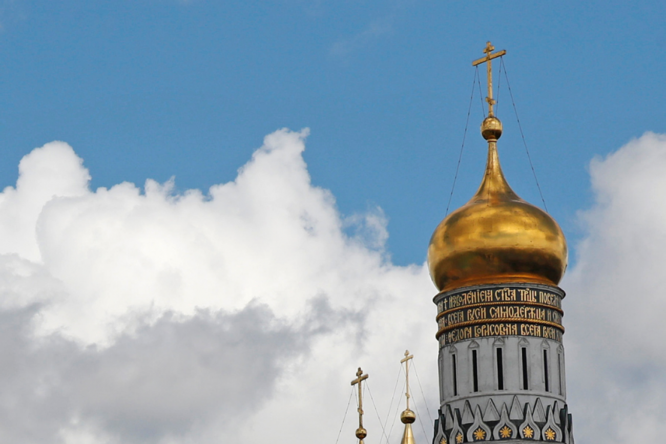 Cathedral Square, or Sobornaya Square, the central square of the Moscow Kremlin as seen on Victory Day, May 7, 2021 in Moscow, Russia.