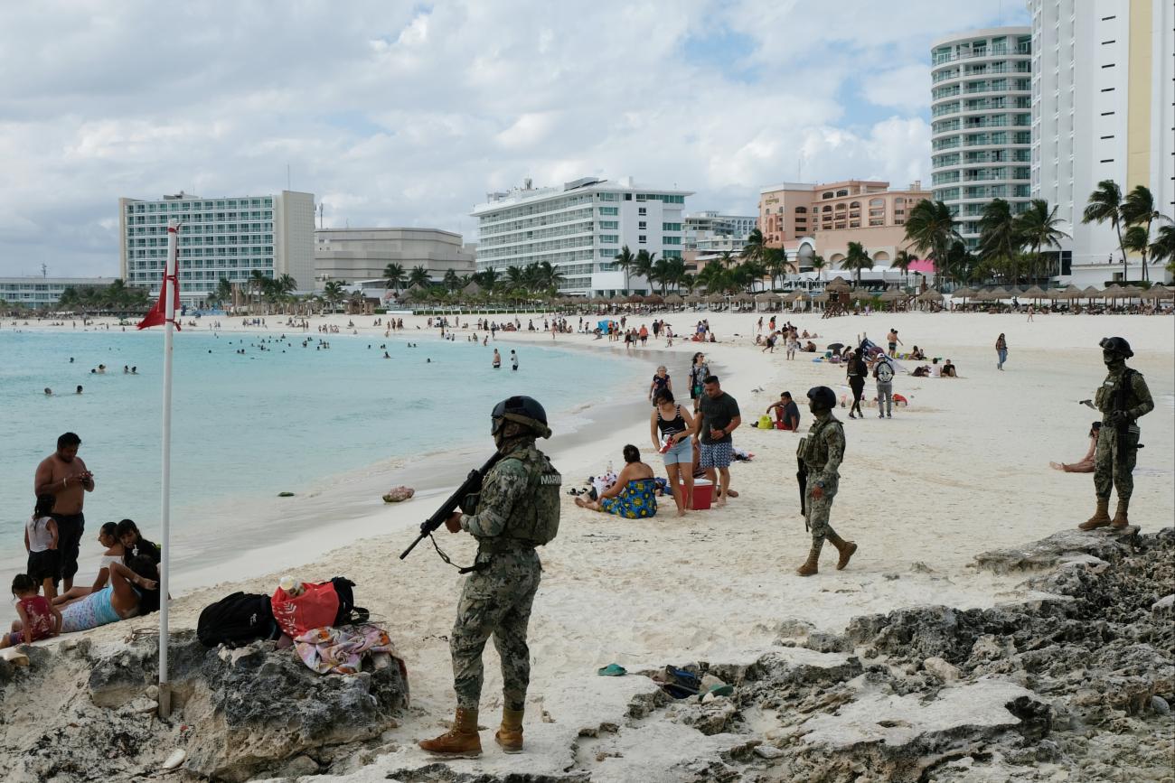 tourists on a beach