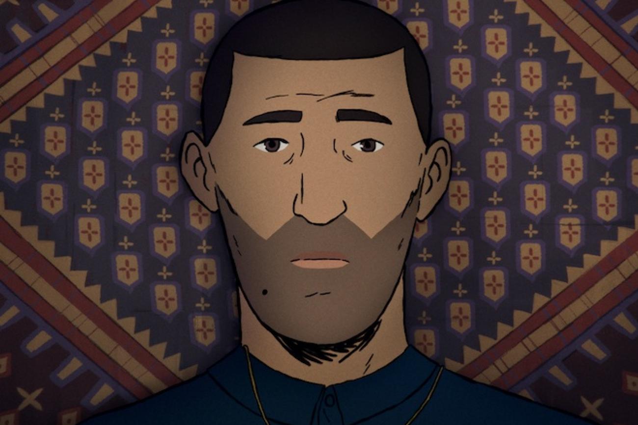 An animated image of the documentary film’s protagonist, Amin, who fled Afghanistan as a boy with his mother and siblings.