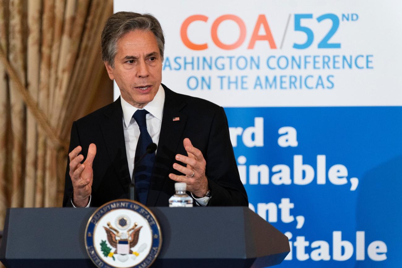 U.S. Secretary of State Antony Blinken speaks at the 52nd annual Conference on the Americas luncheon at the State Department in Washington, U.S., May 3, 2022