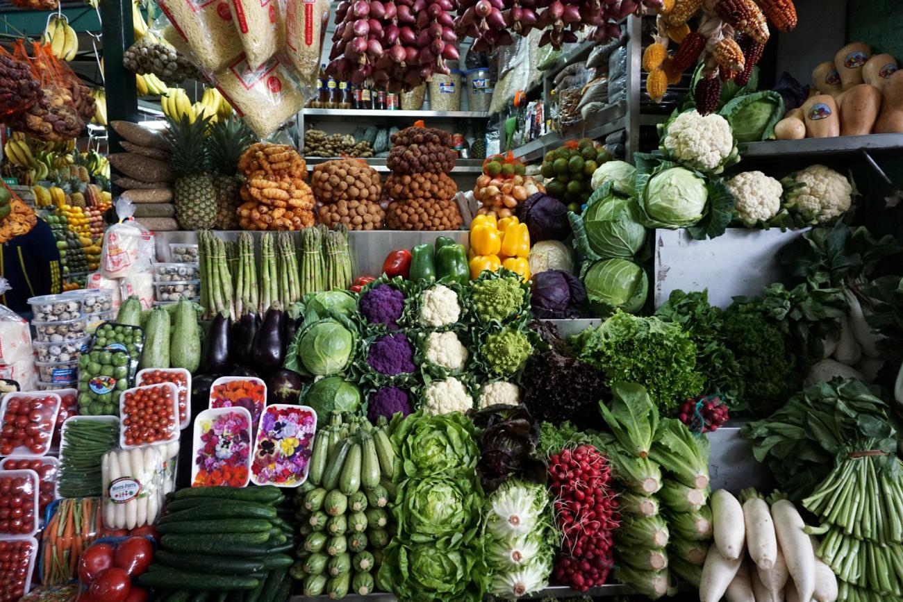 Vegetables are displayed for sale at a stand at Surquillo market in Lima, Peru, July 25, 2018. 