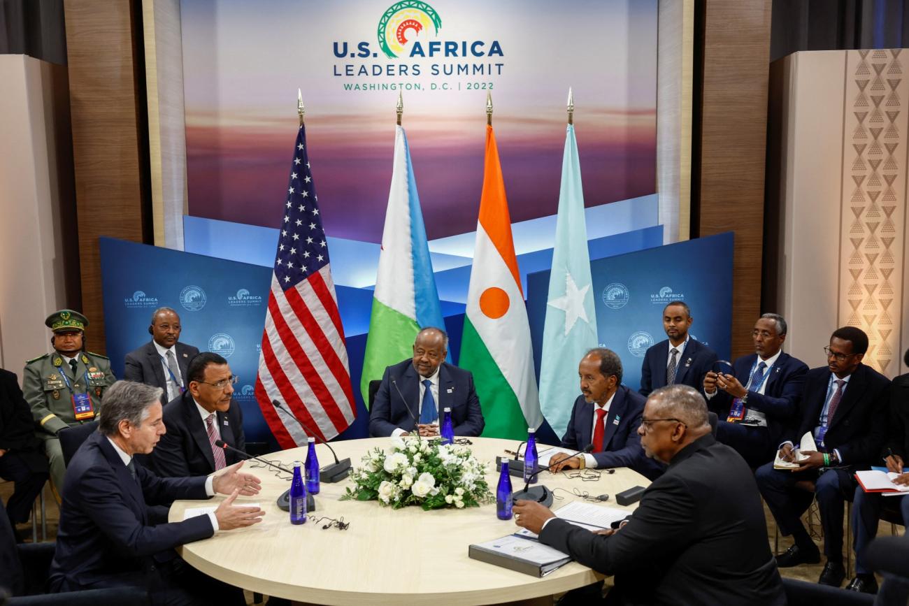 U.S. Secretary of State Antony Blinken and U.S. Defense Secretary Lloyd Austin meet with Djibouti's President Ismail Omar Guelleh, Somalia's President Hassan Sheikh Mohamud and Niger's President Mohamed Bazoum during the U.S.-Africa Leaders Summit 2022 in Washington, U.S., December 13, 2022.