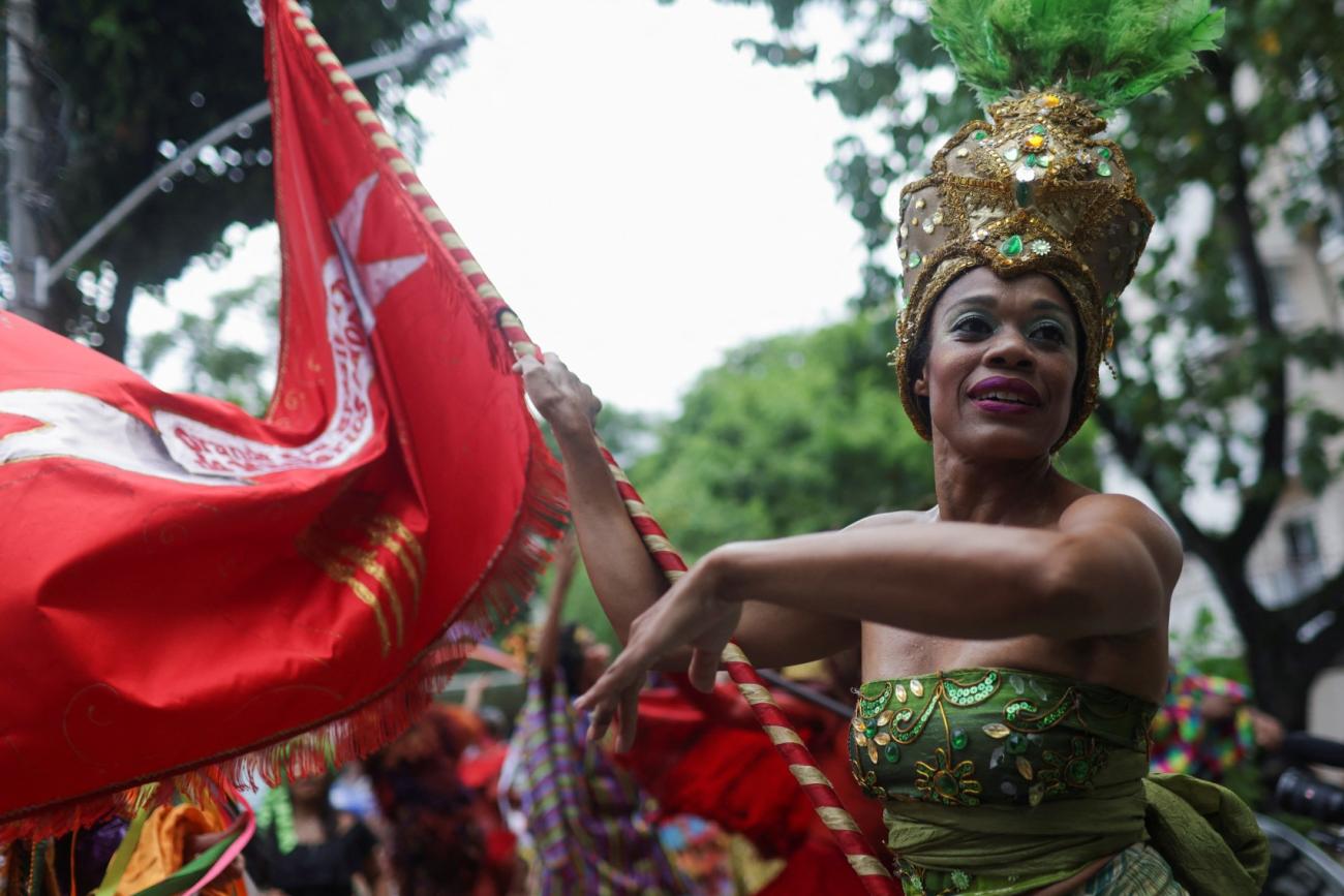 Revellers take part in the annual block party 'Loucura Suburbana' organized by the Nise da Silveira Mental Health Institute during pre-carnival festivities in Rio de Janeiro, Brazil, February 16, 2023.