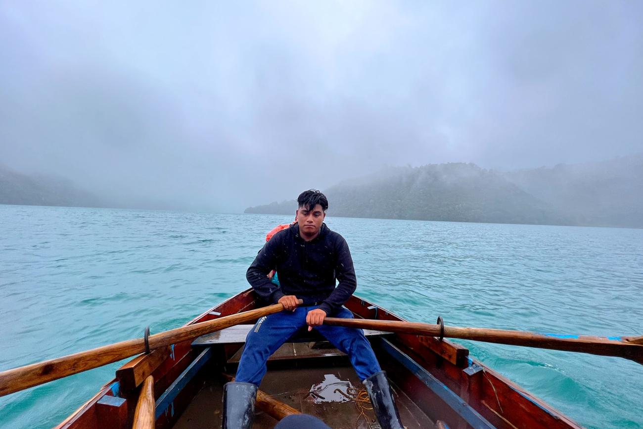 A local guide rows a motorless boat, in in Laguna Brava, Guatemala.