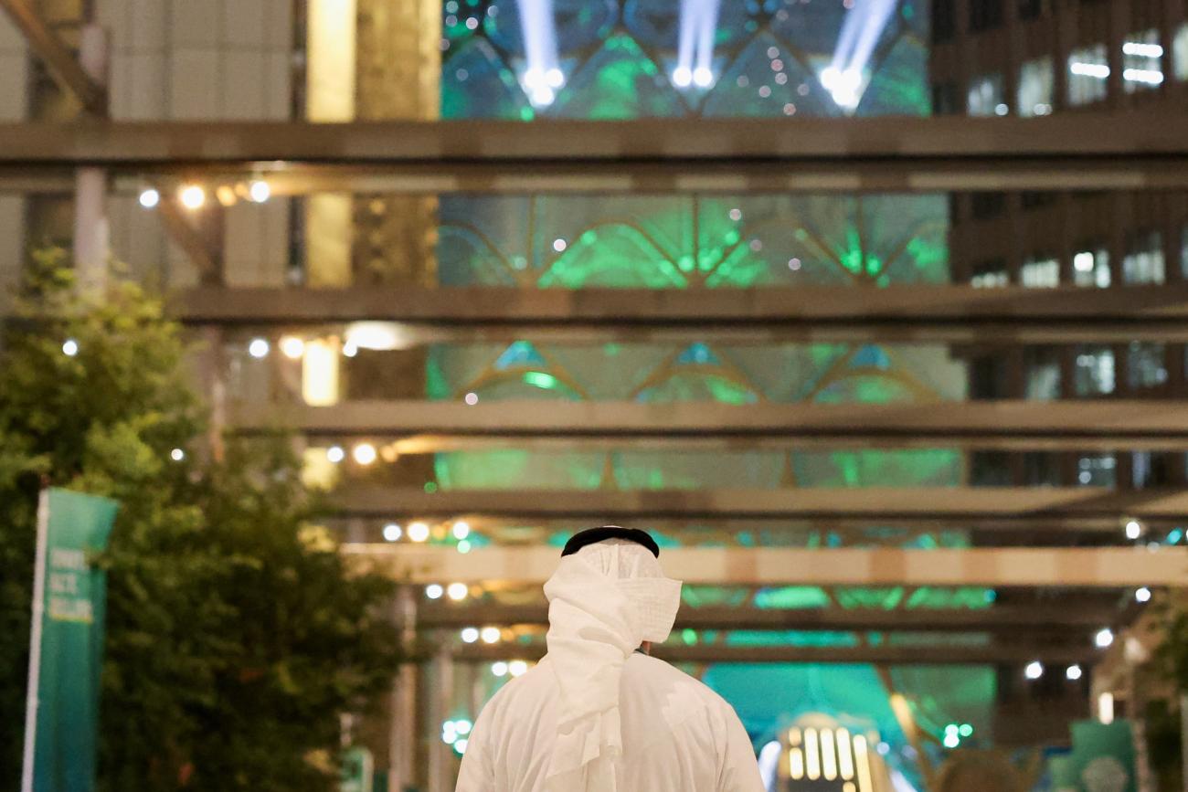 COP28 Director-General Majid Al Suwaidi walks on the day of COP28 draft deal negotiations.