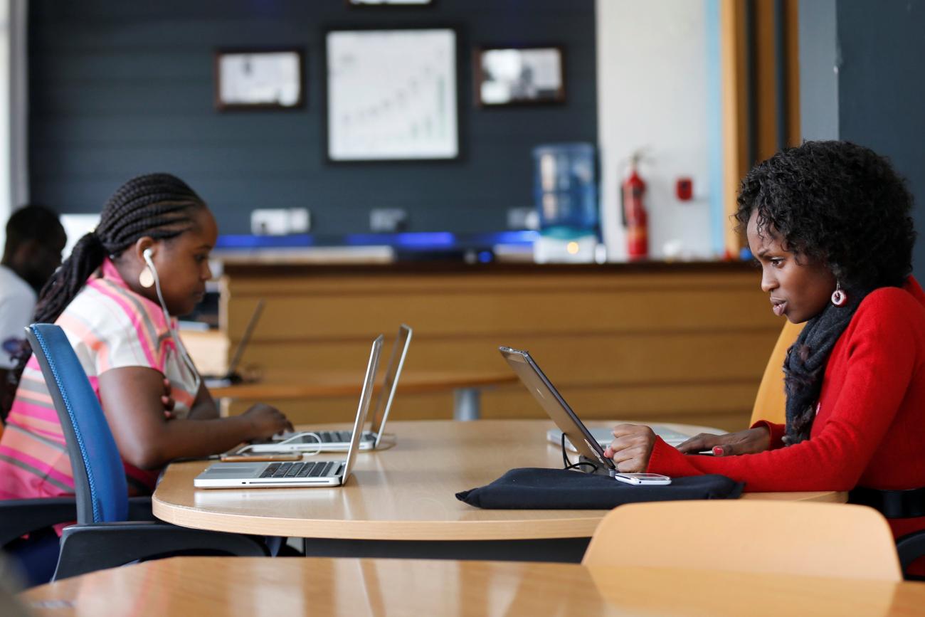 Entrepreneurs work on their projects at Nailab, a Kenyan firm that supports technology startups.