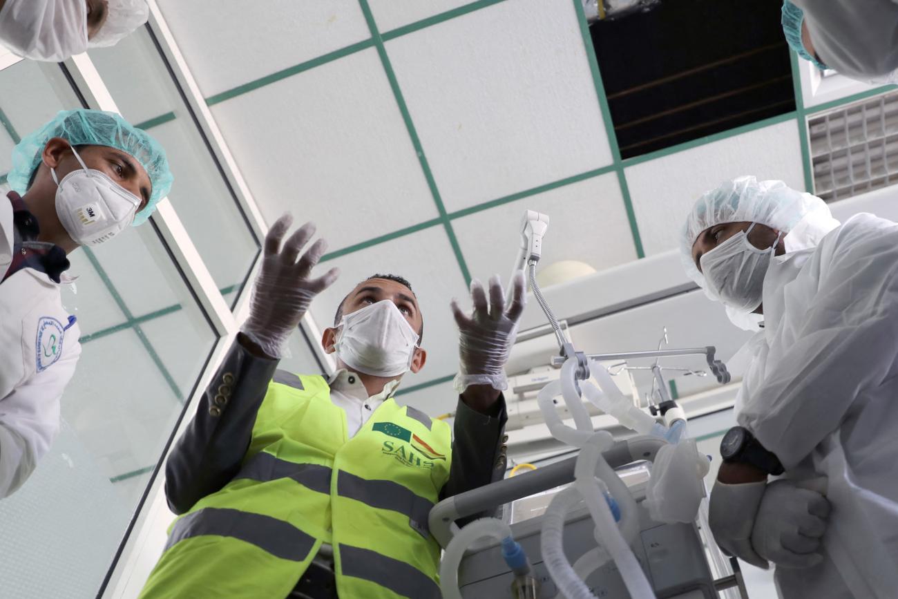 Nurses receive training on using ventilators provided by the World Health Organization in the intensive care ward that was allocated for COVID-19 patients.