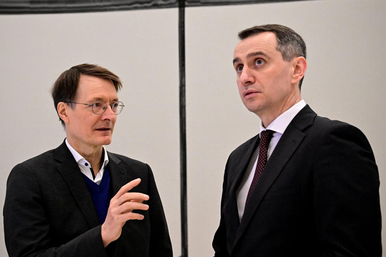 Ukrainian Health Minister and German Health Minister talk prior to the Ukrainian-German Mental Health and Rehabilitation Conference.