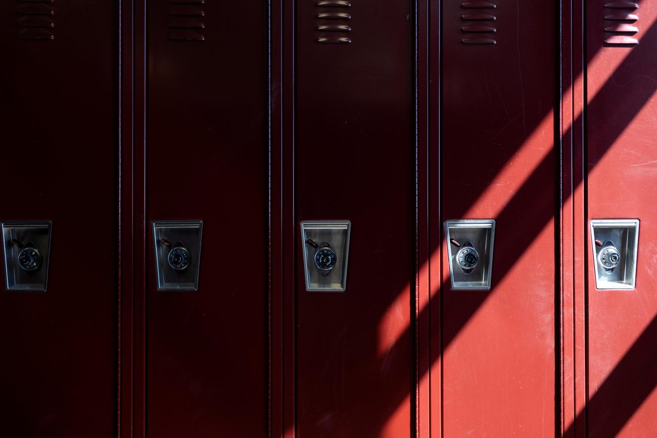 Lockers are seen at Parkland High School, in Allentown, Pennsylvania, on April 13, 2021. 