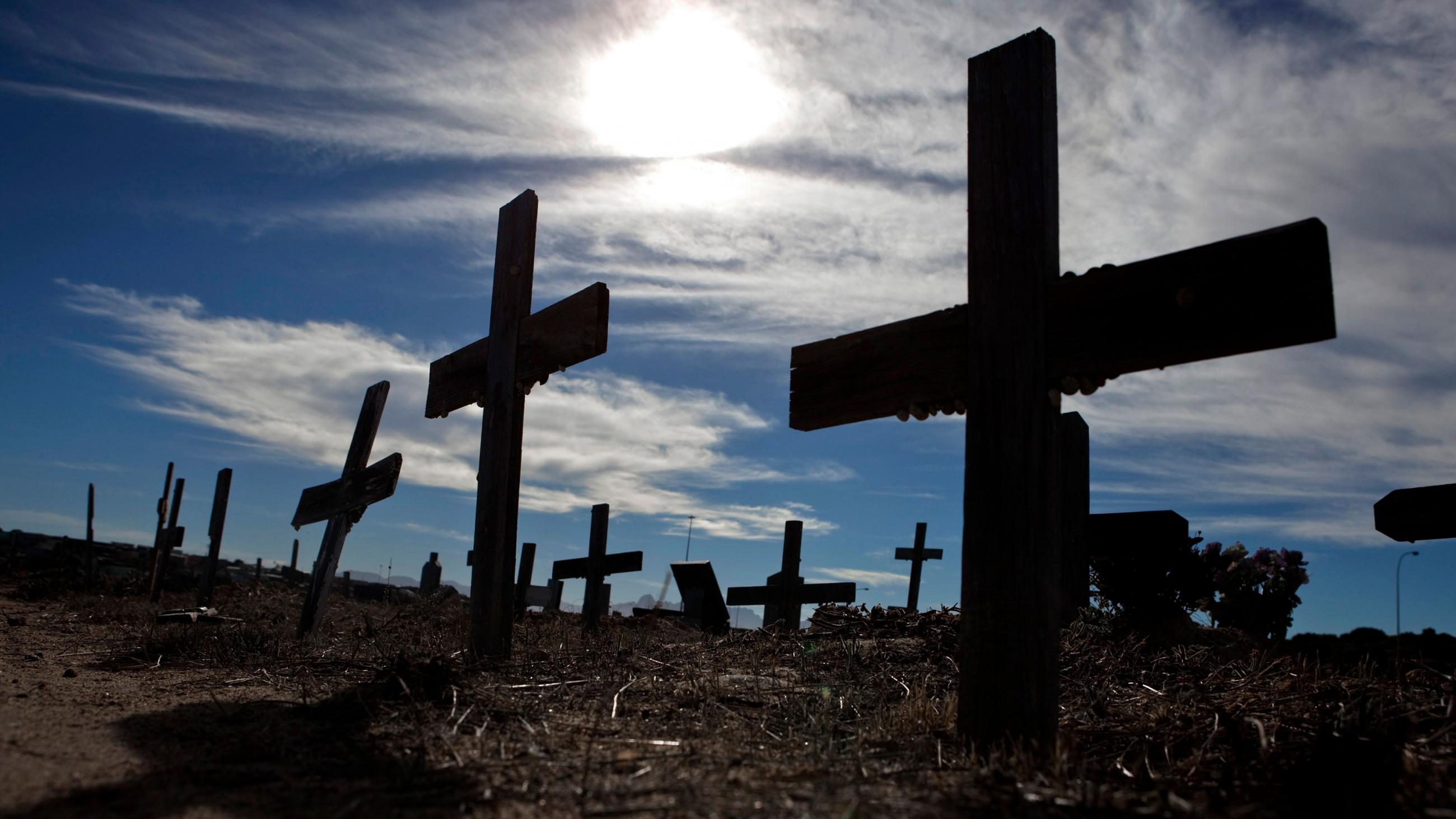 This is a striking image, with graves towering high in the frame. 