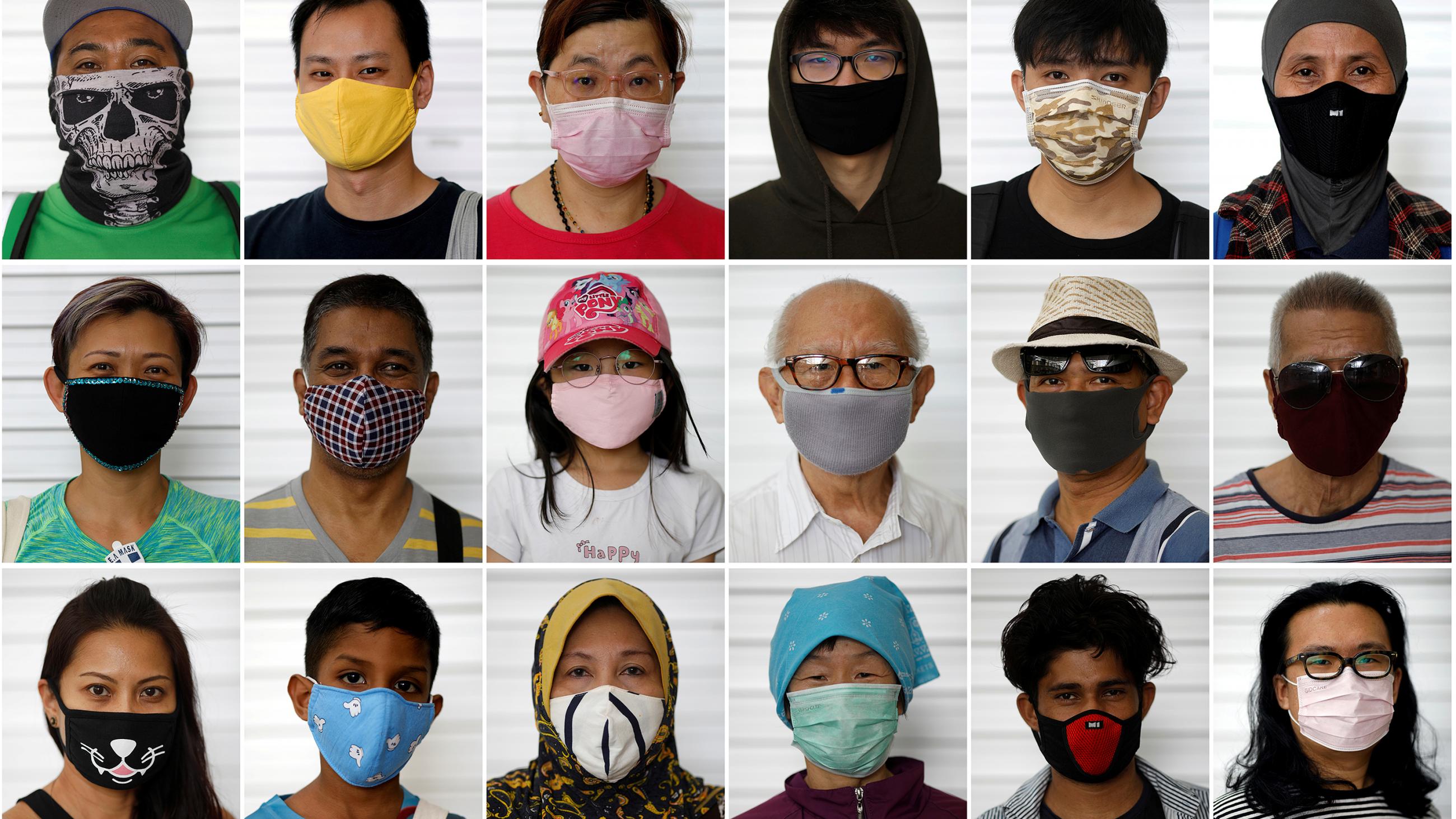 The photo shows an array of people wearing a variety of masks.