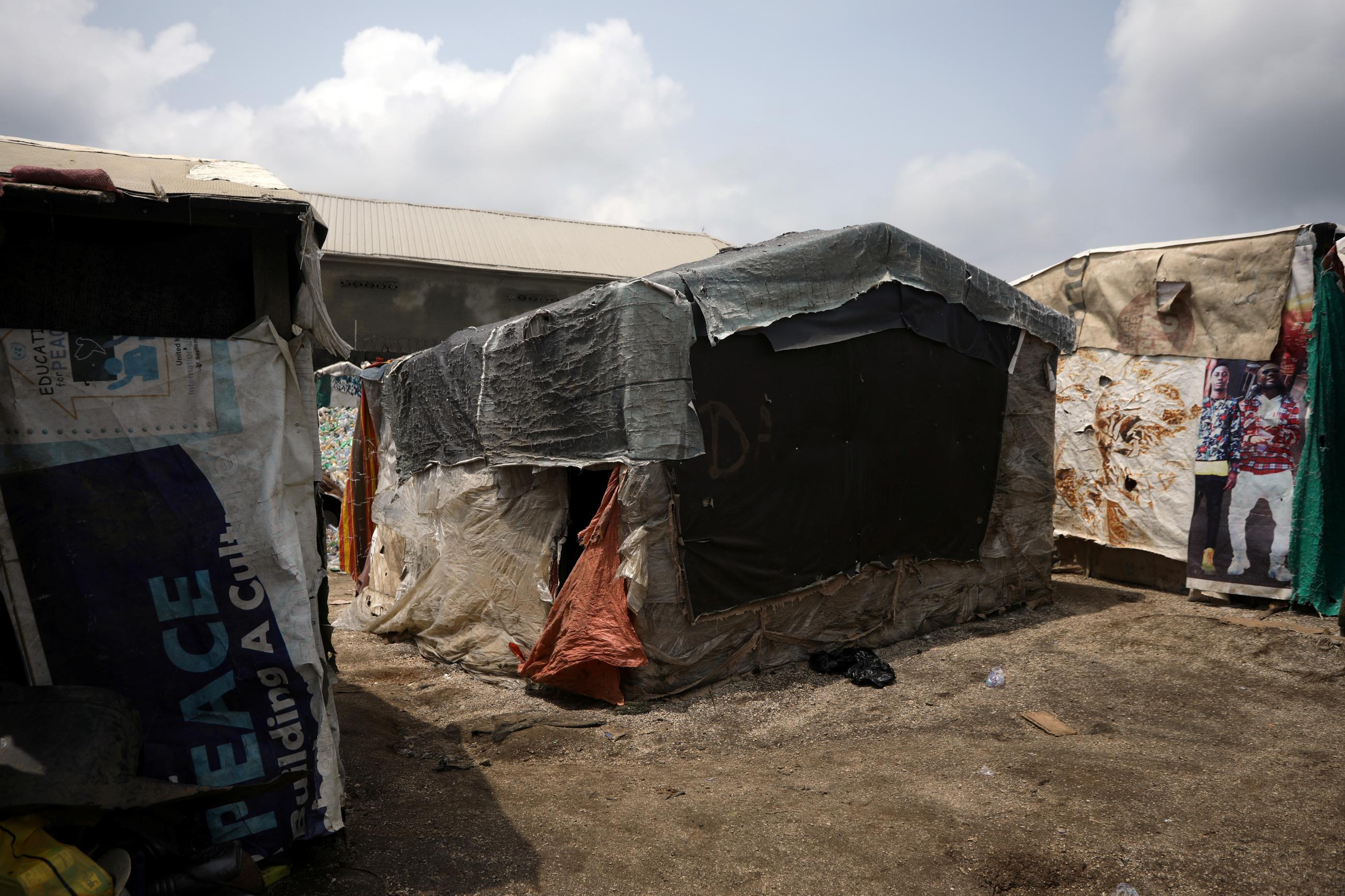 A house with plastic covering is seen in one of the overpopulated settlements in Abuja, Nigeria, on September 23, 2019.