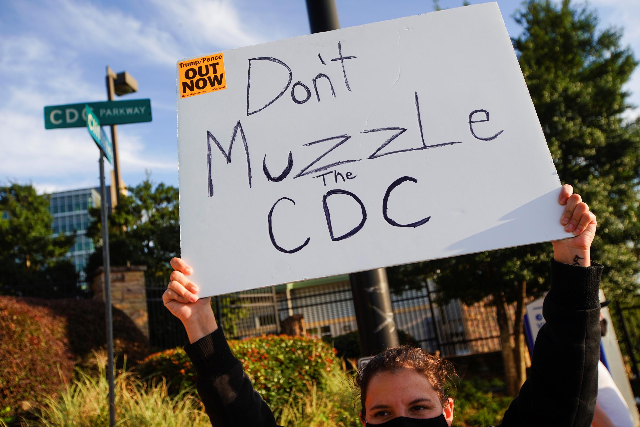 Protesters against U.S. President Donald Trump rally outside the Centers for Disease Control and Prevention (CDC) in Atlanta, Georgia on September 21, 2020. 
