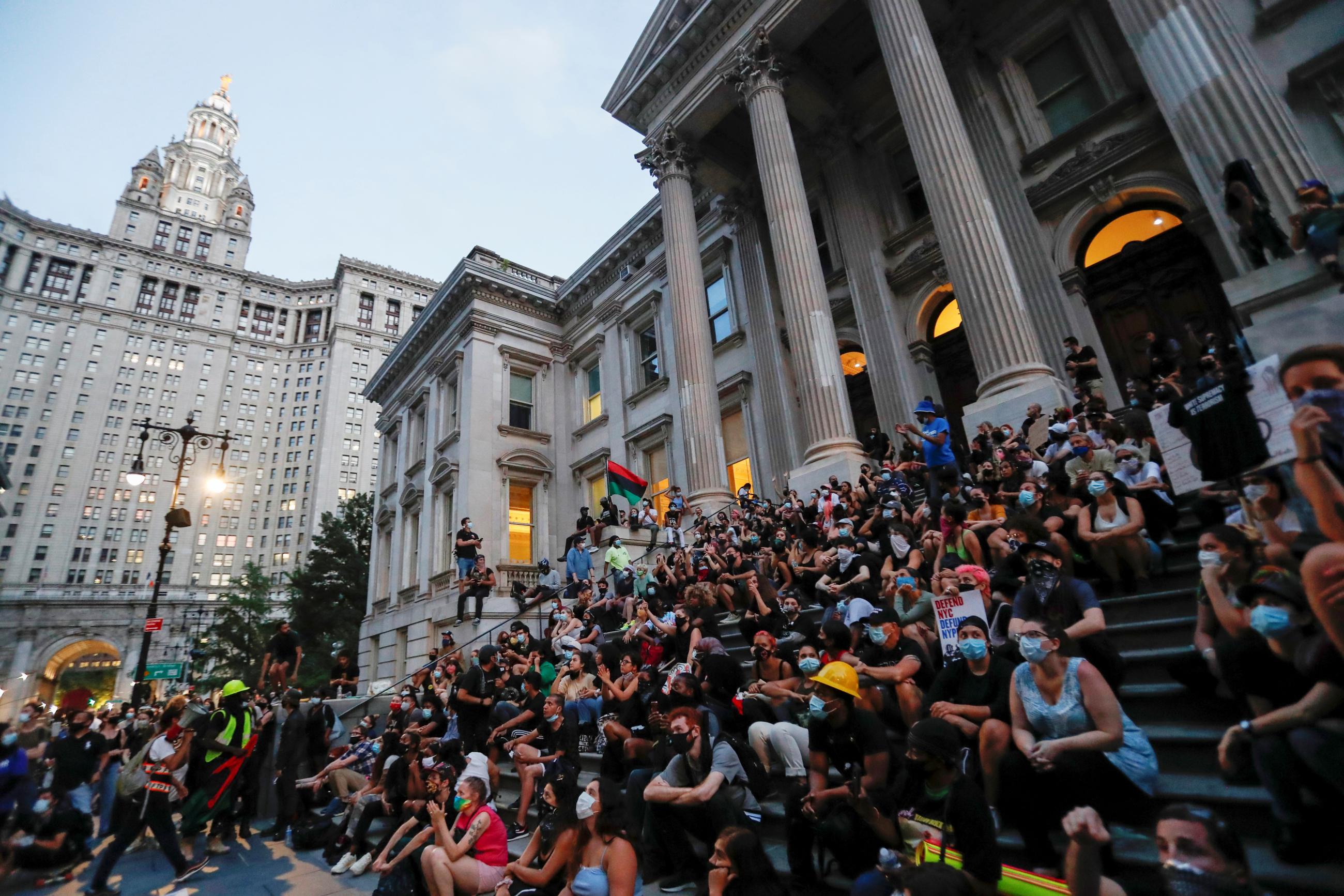 Demonstrators gather to protest in support of "Black Lives Matter" near City Hall in lower Manhattan, in New York City on June 30, 2020.