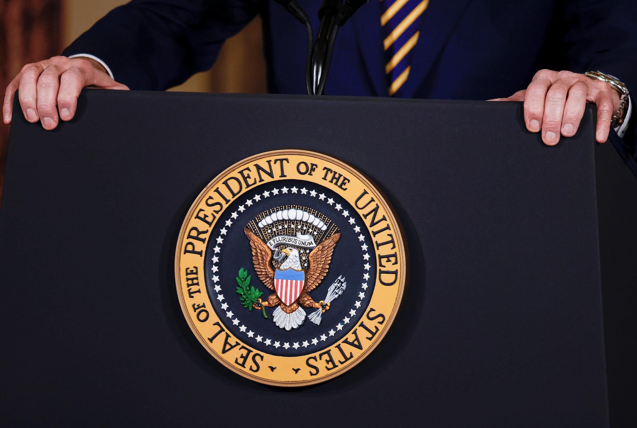 U.S. President Joe Biden is seen as he delivers a foreign policy address during a visit to the State Department in Washington, DC on February 4, 2021.