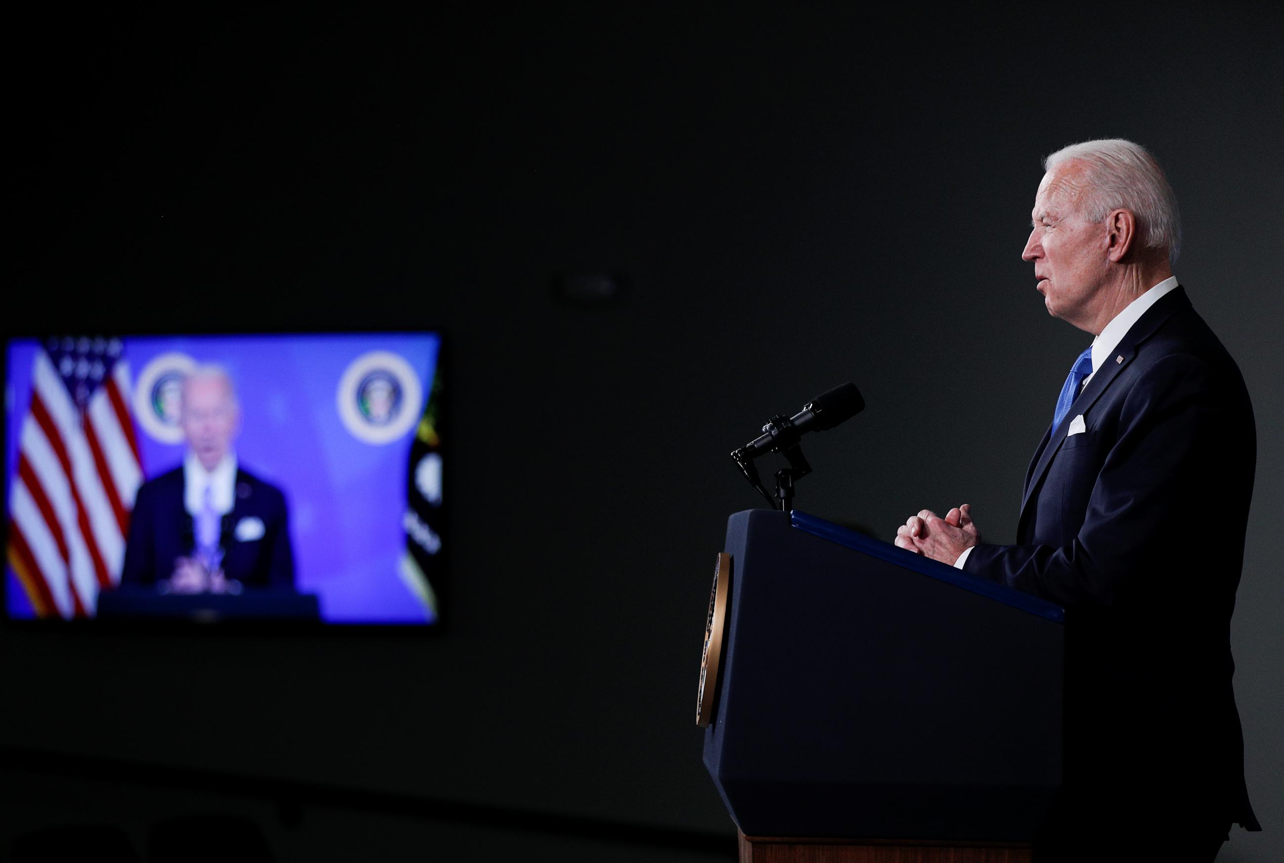 U.S. President Joe Biden announces administration plans to double its order of the single-shot Johnson & Johnson coronavirus vaccine in Washington, DC on March 10, 2021.