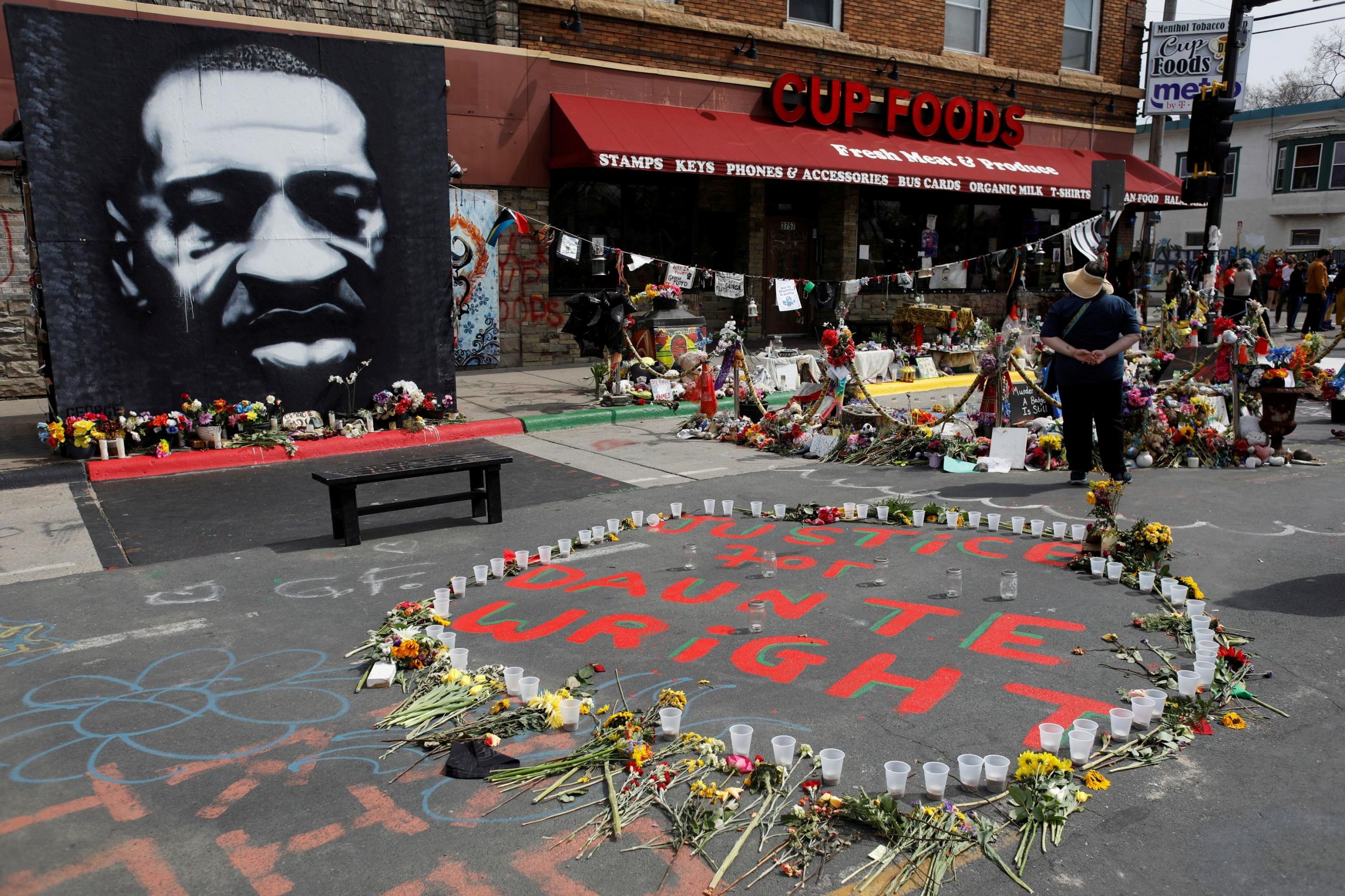 A view of George Floyd Square before the start of a rally for Black and Asian solidarity dedicated to Daunte Wright and George Floyd, in Minneapolis, Minnesota, on April 18, 2021.