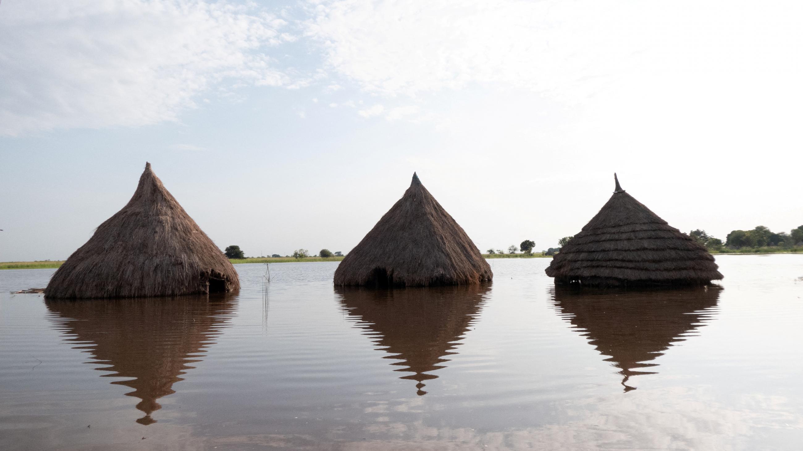 A view shows houses submerged in flood waters in Baar, Rubkona, Unity State, South Sudan as seen in this image taken by Doctors Without Borders (MSF) on November 27, 2021