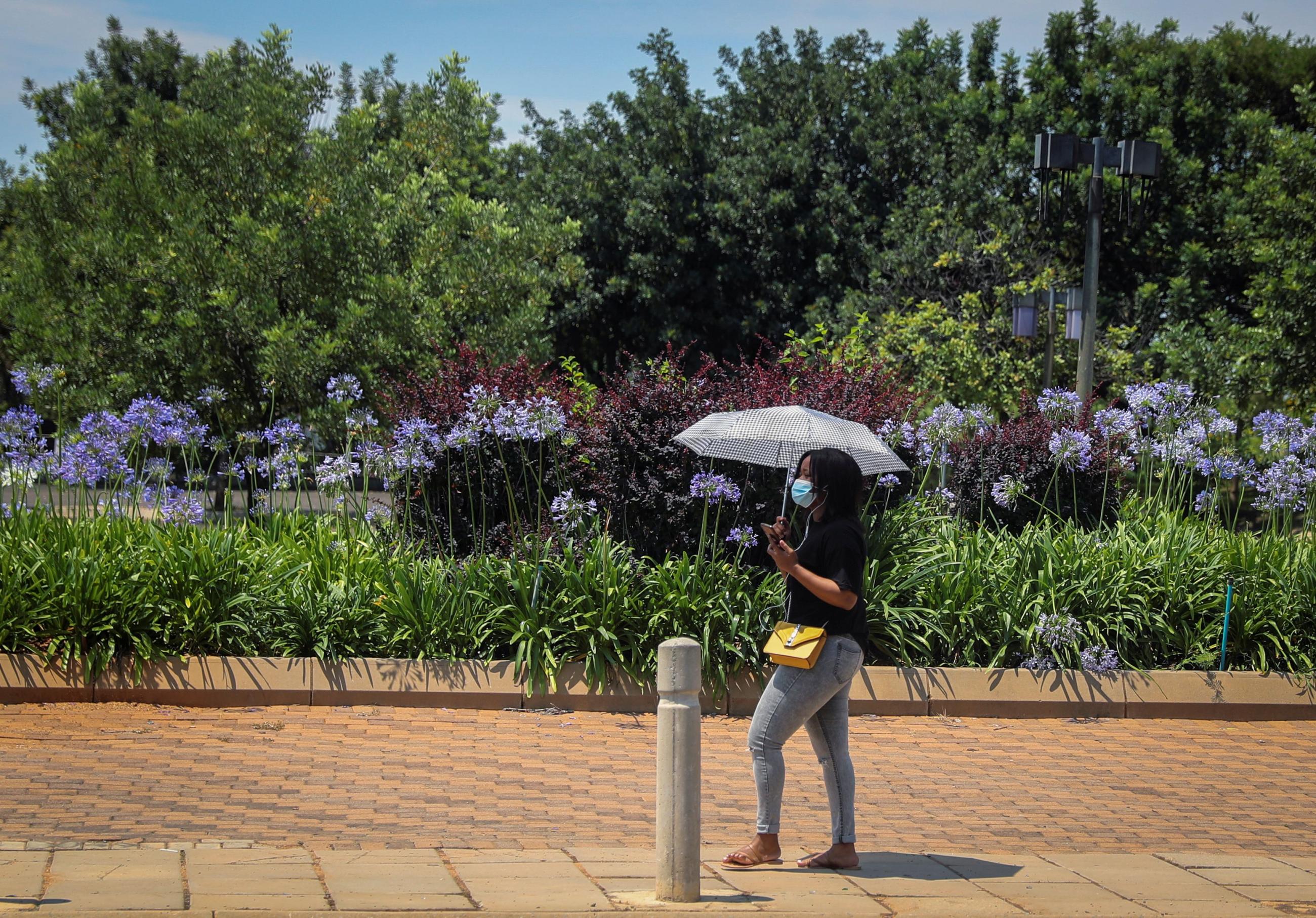 A student at the Tshwane University of Technology walks on campus amid the spread of the the omicron variant in Pretoria, South Africa, on December 03, 2021. 