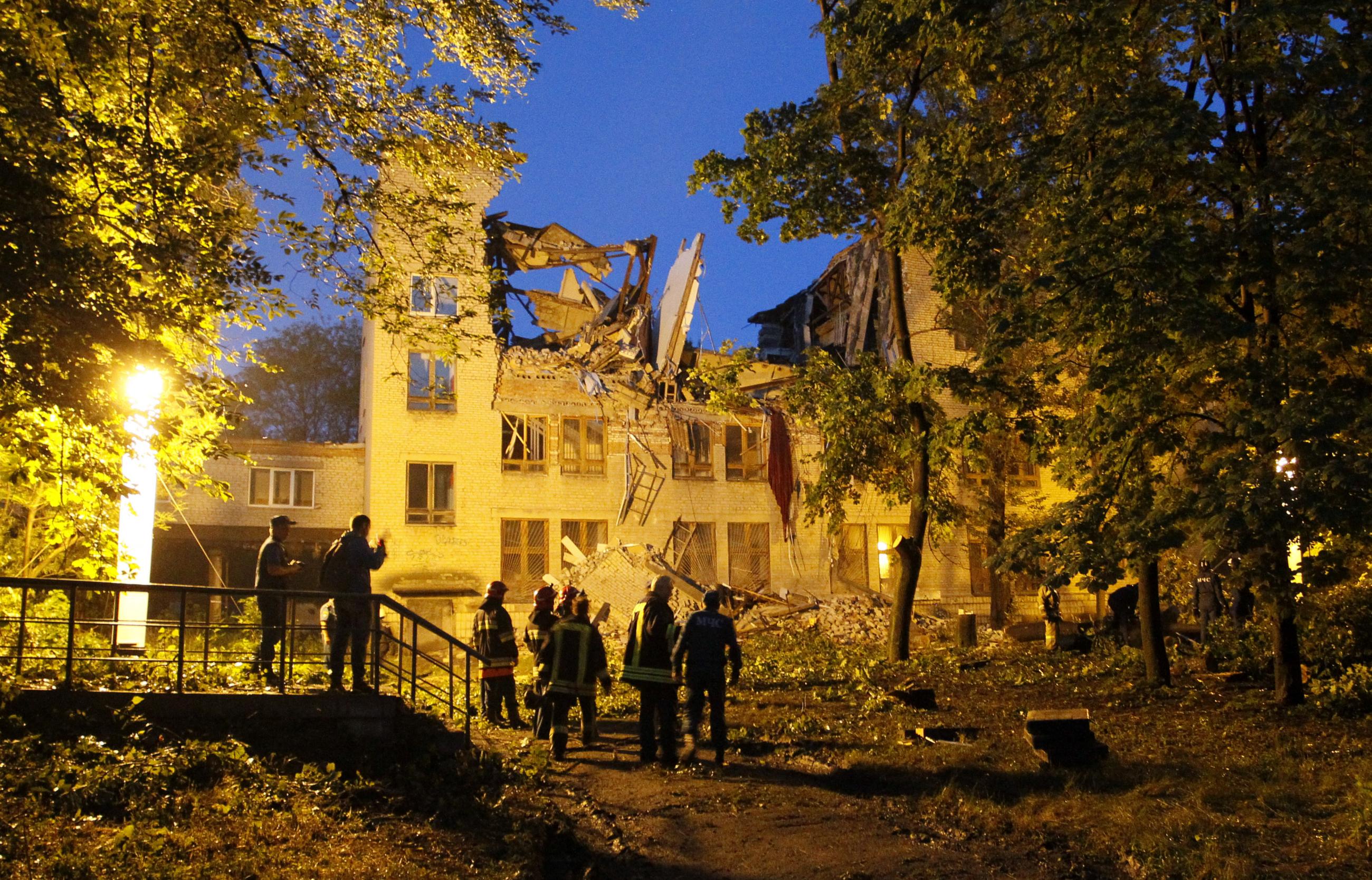 A building of the Donetsk National University of Economics and Trade was damaged by an explosion, in Donetsk, Ukraine, June 29, 2017. 