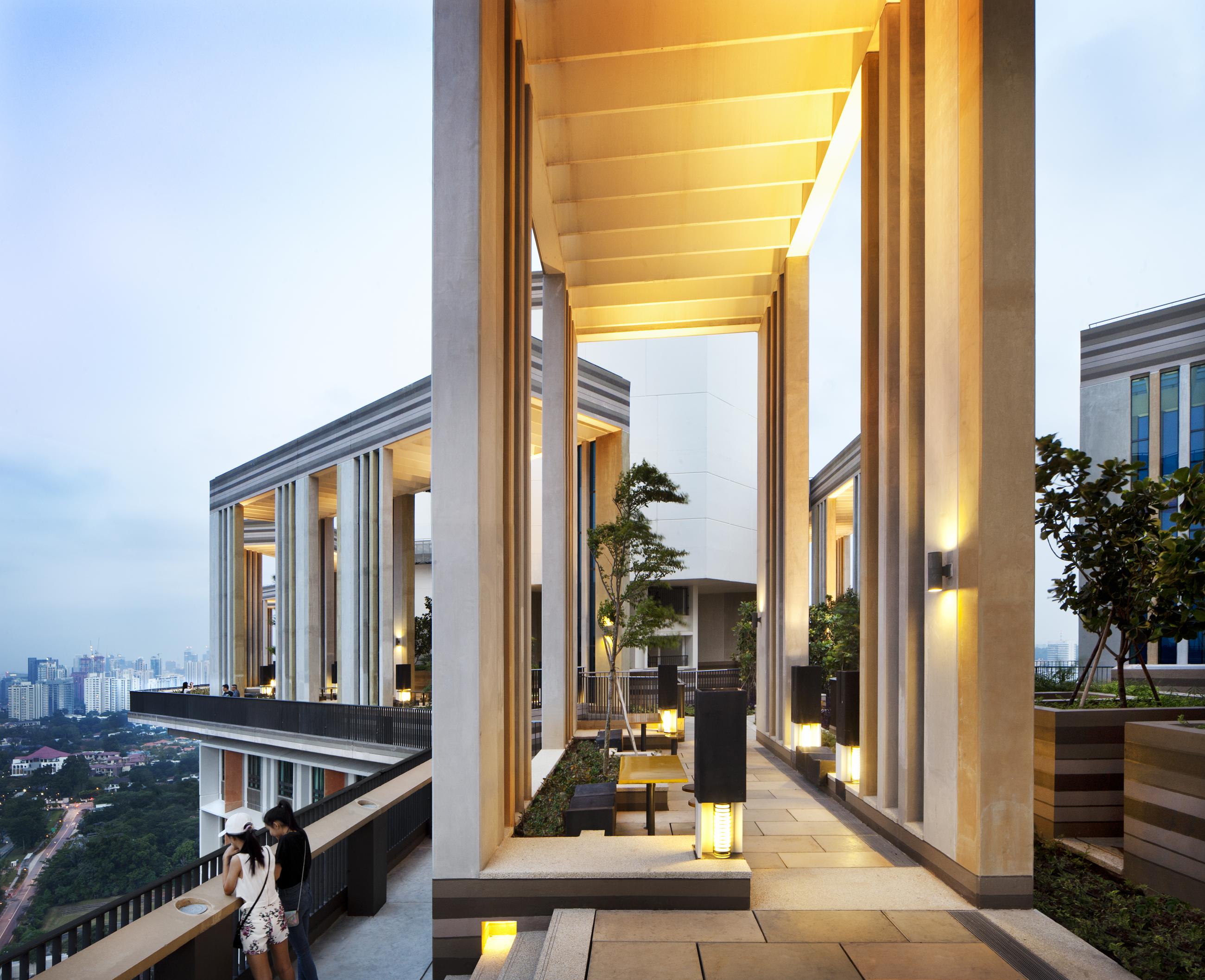 Rooftop terrace public skypark at Skyville in Singapore. 