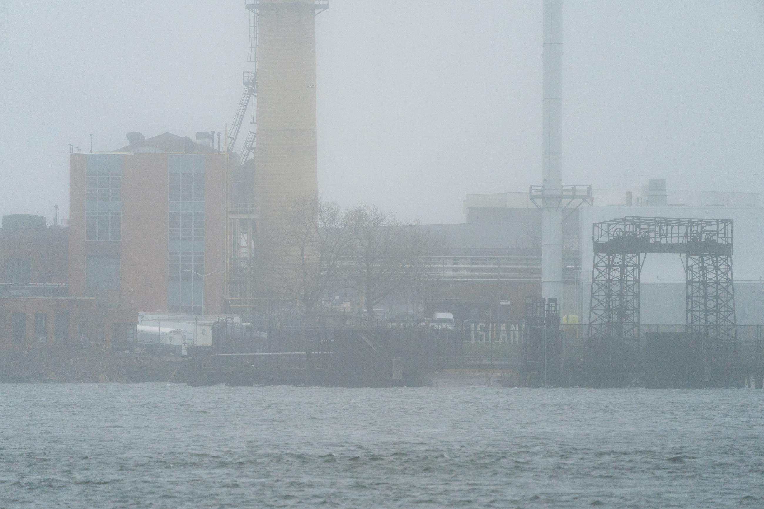 Rikers island is seen shrouded in fog during the outbreak of the coronavirus disease (COVID-19) in New York City, on March 29, 2020. 