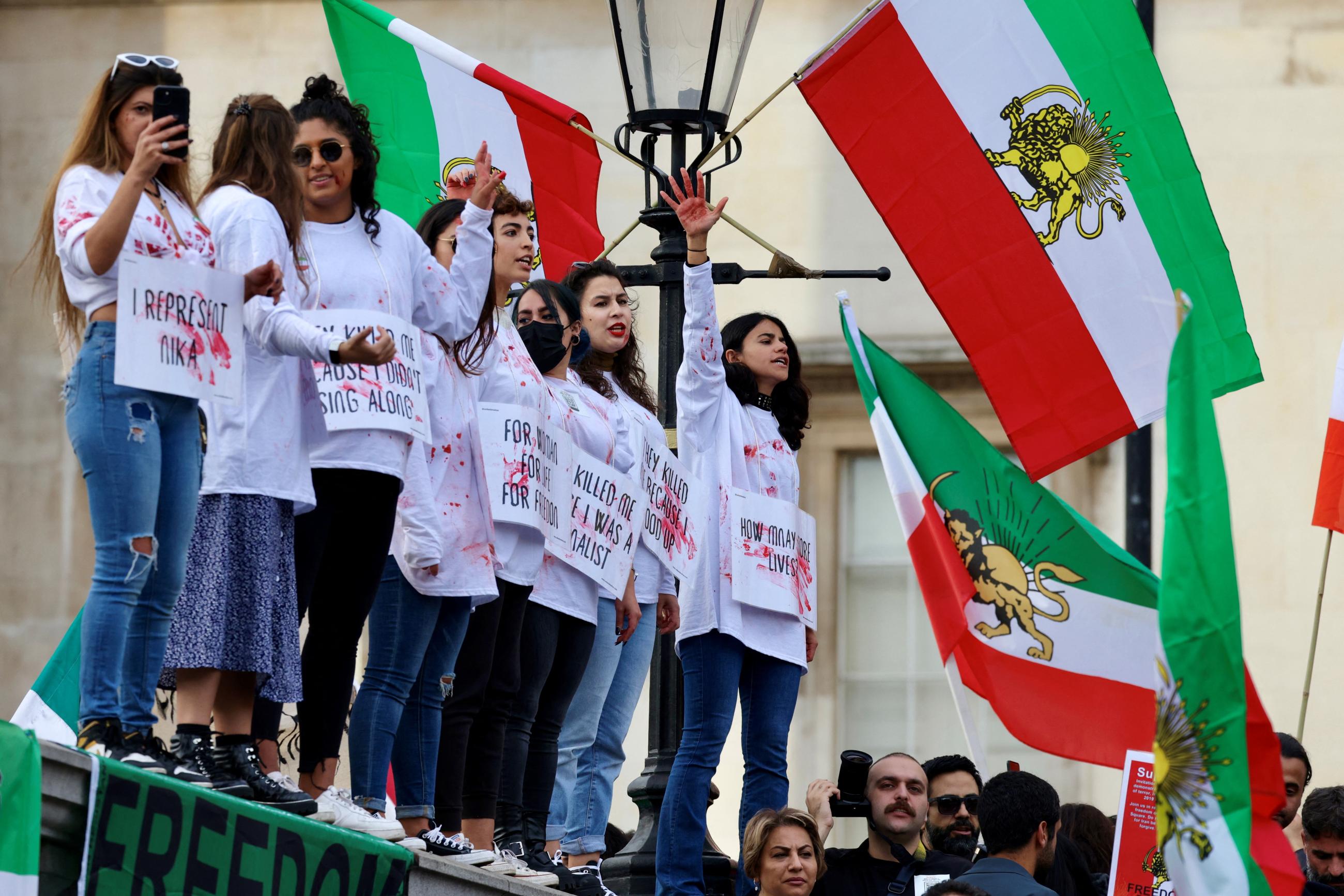People protest following the death of Mahsa Amini in Iran, in London, Britain October 29, 2022.