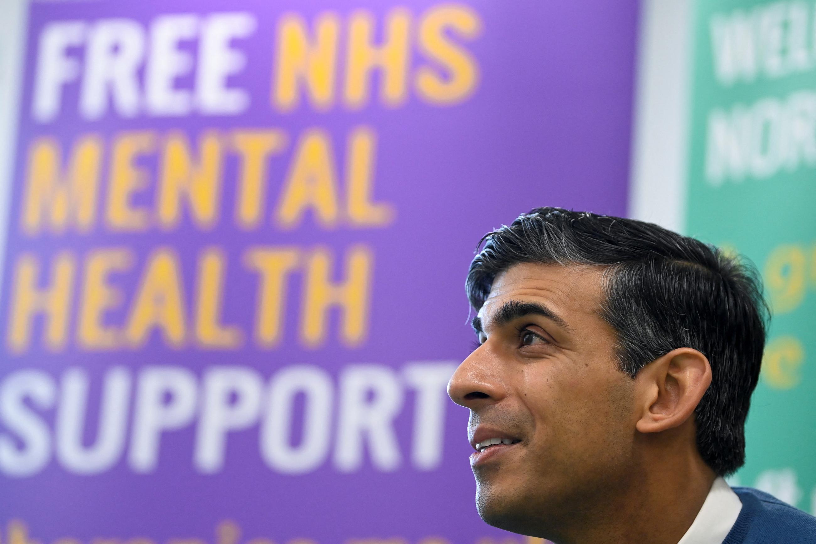 British Prime Minister Rishi Sunak attends a meeting on mental health facilities and support under the National Health Service, during his visit to Berrywood Hospital, in Britain, on January 23, 2023.