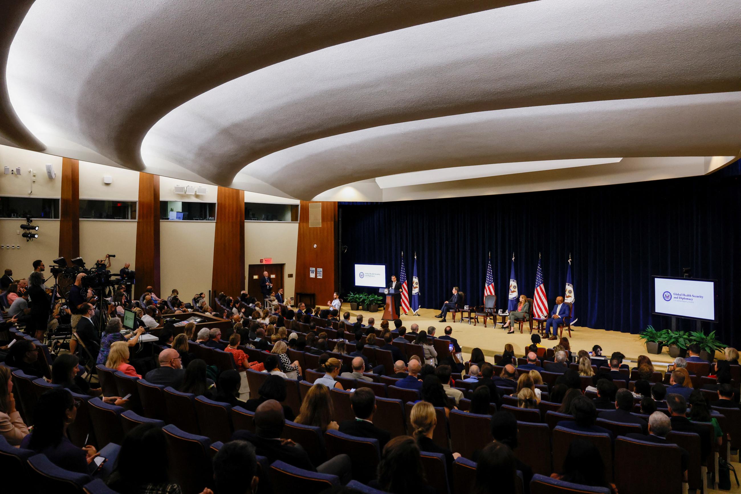 HHS Secretary Xavier Becerra delivers remarks at the launch of the Bureau of Global Health Security and Diplomacy at the State Department in Washington, DC, on August 1, 2023