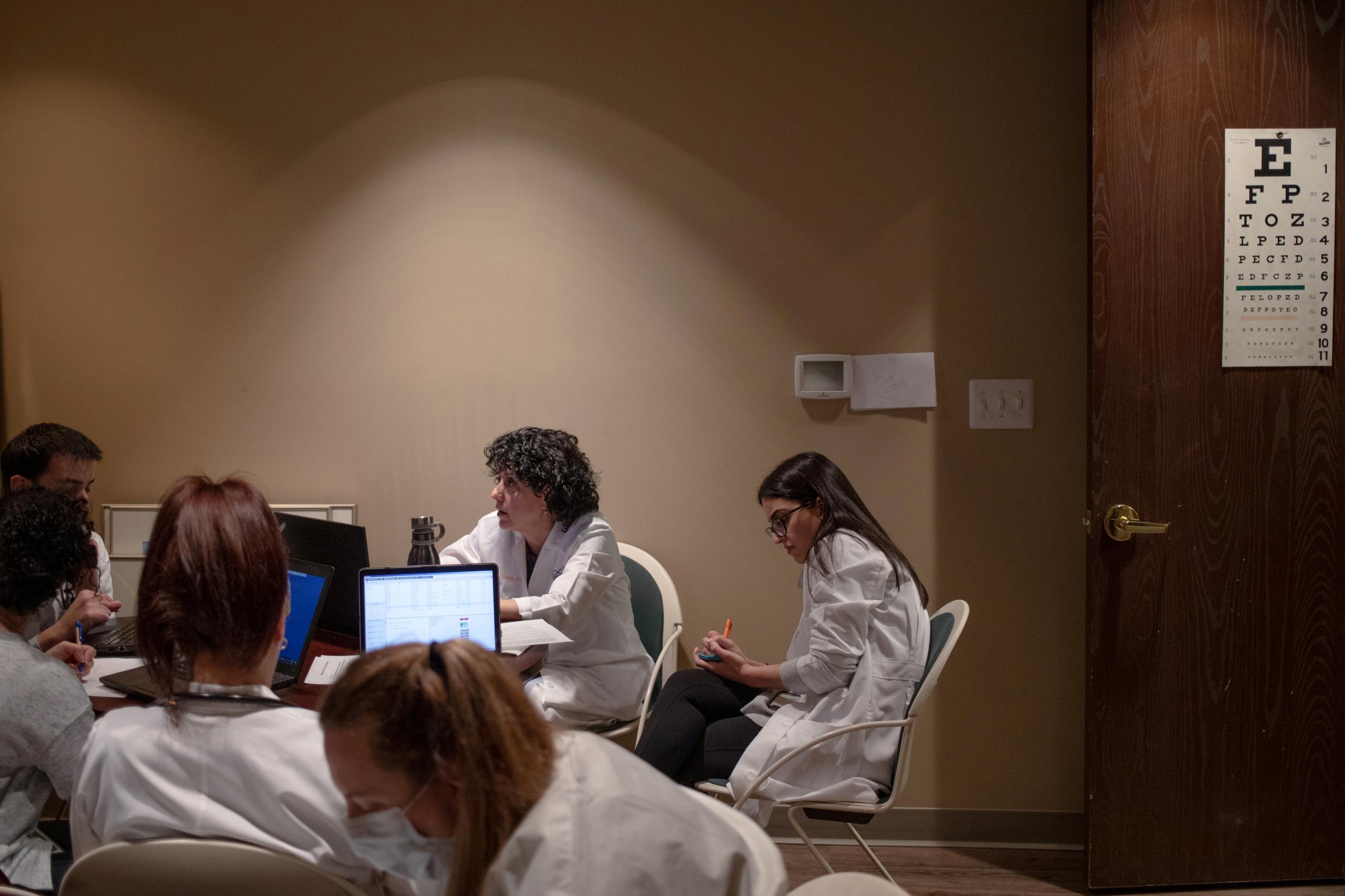 Physicians learn how to conduct virtual appointments amid coronavirus (COVID-19) cases in the country in Michigan, United States, on March 16, 2020.